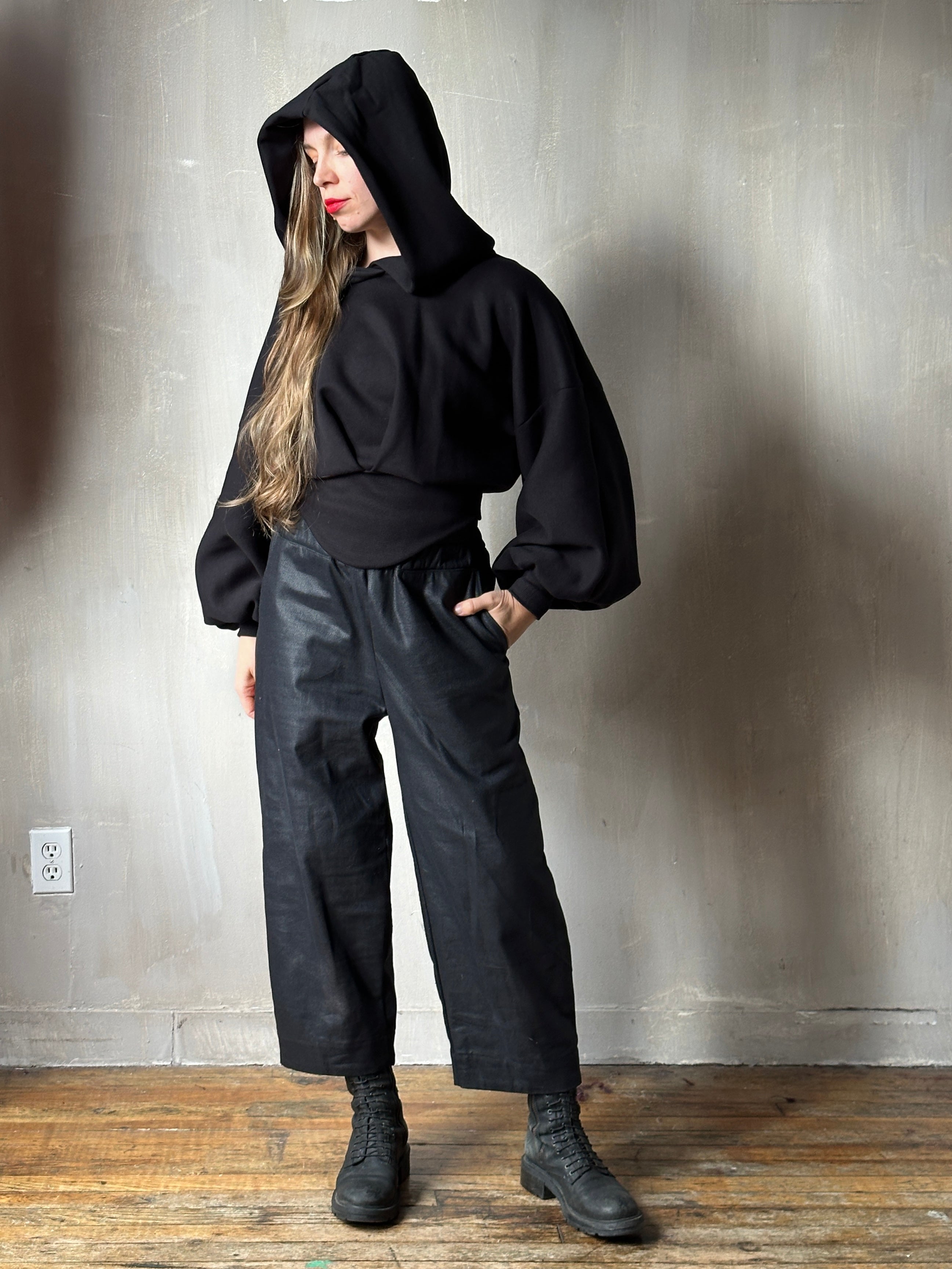FW25: Corset Waist Hoodie in Black Organic Fleece (Pre-Order)