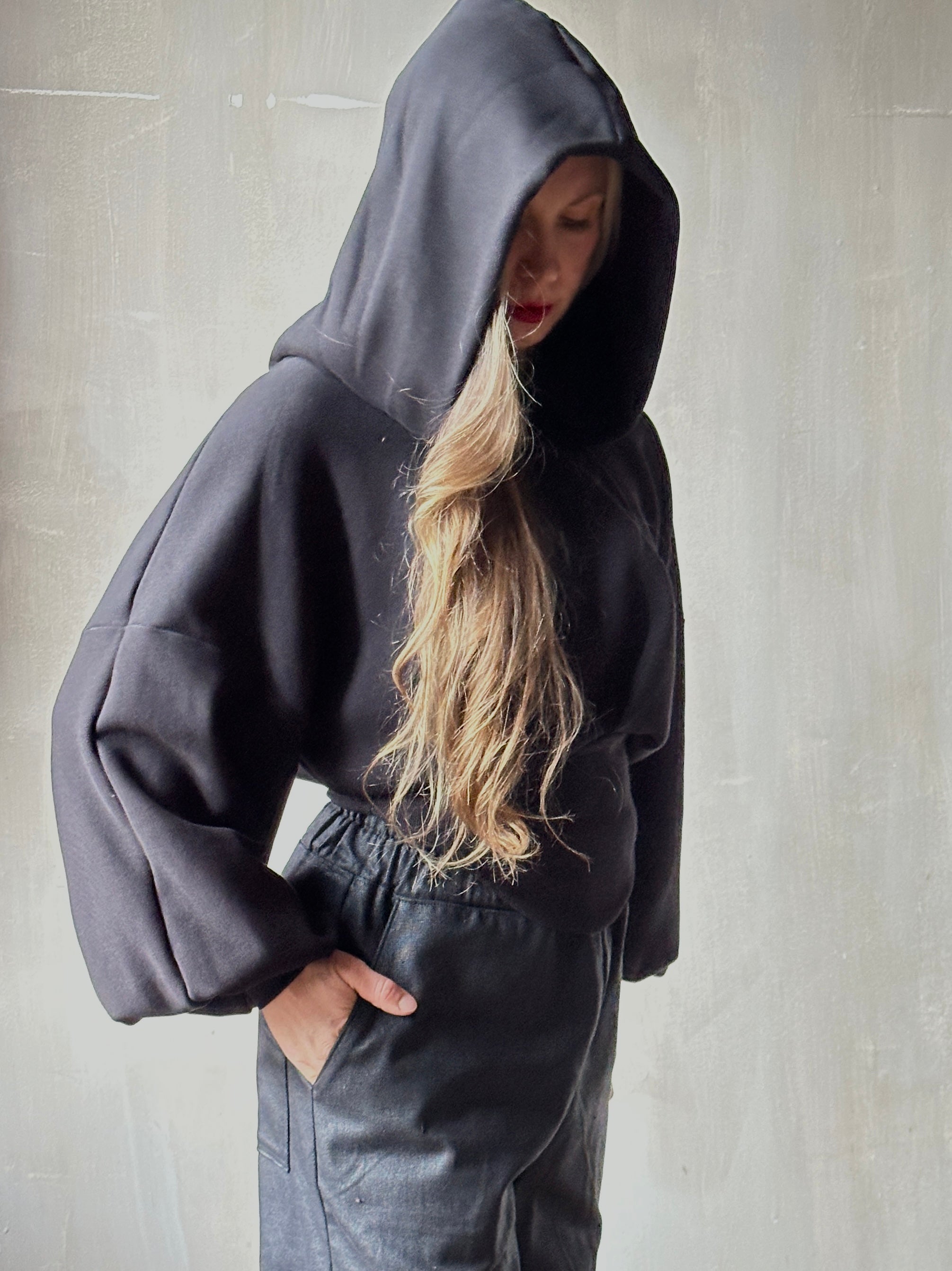 FW25: Corset Waist Hoodie in Black Organic Fleece (Pre-Order)