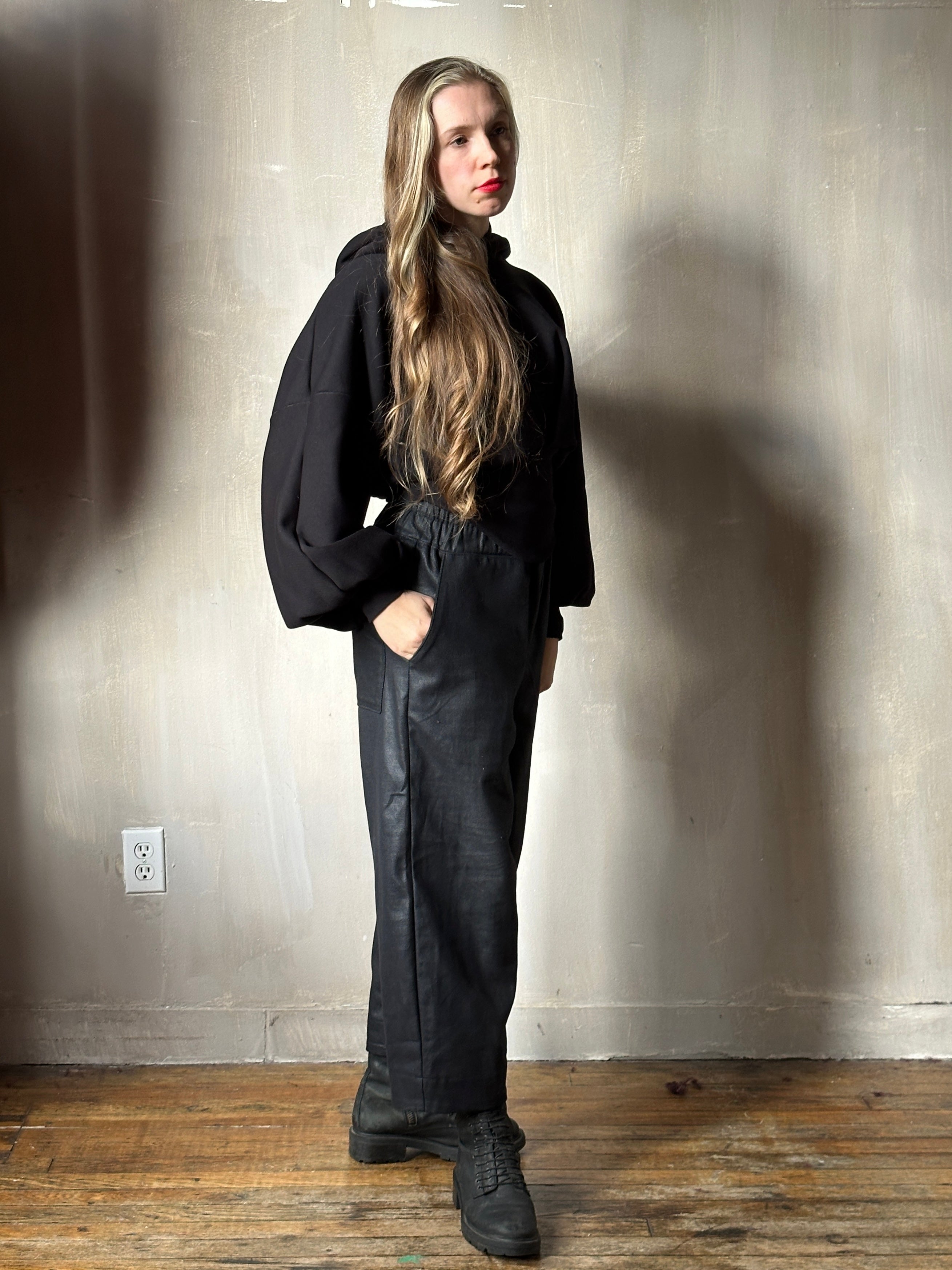FW25: Corset Waist Hoodie in Black Organic Fleece (Pre-Order)