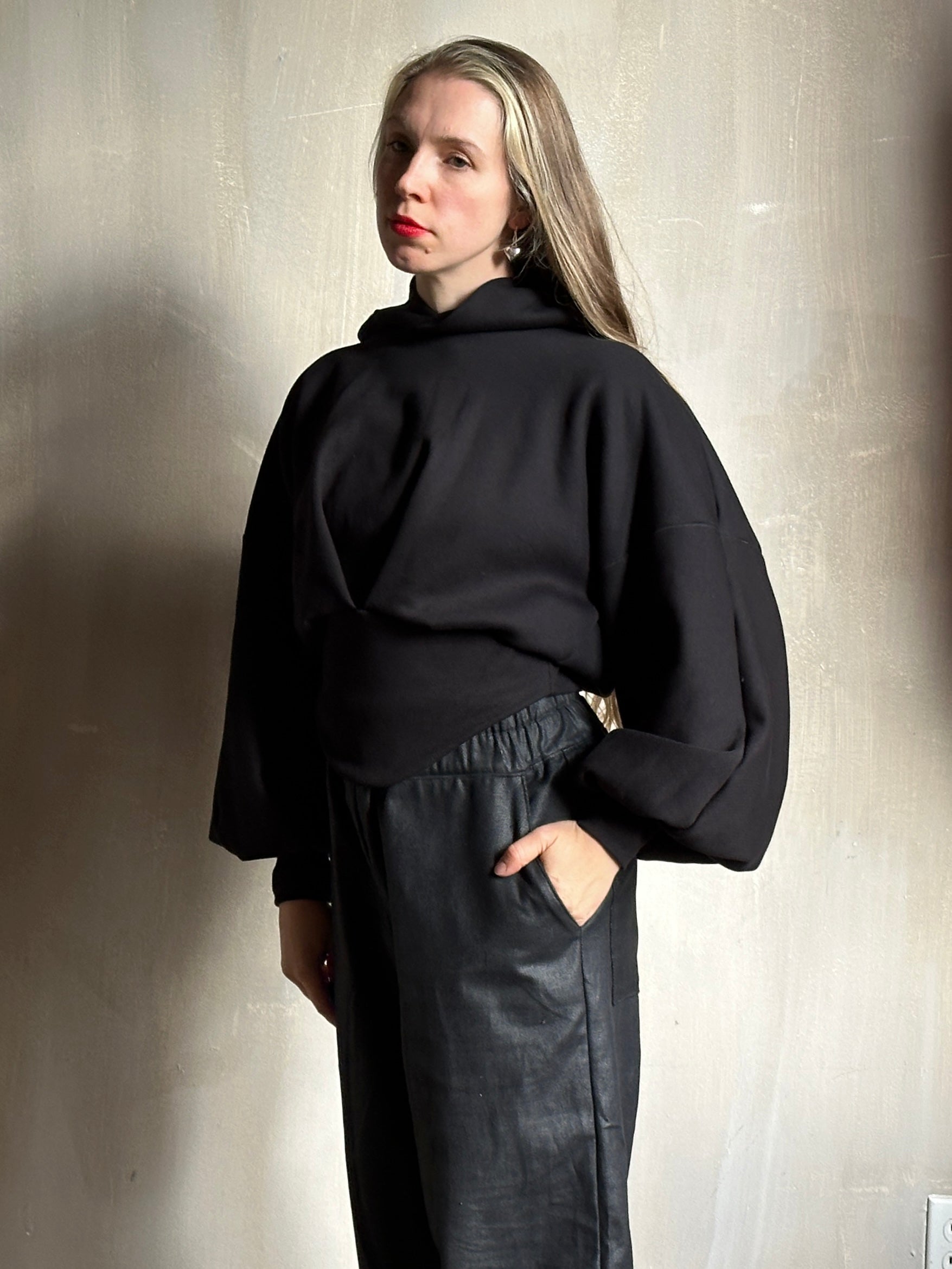 FW25: Corset Waist Hoodie in Black Organic Fleece (Pre-Order)