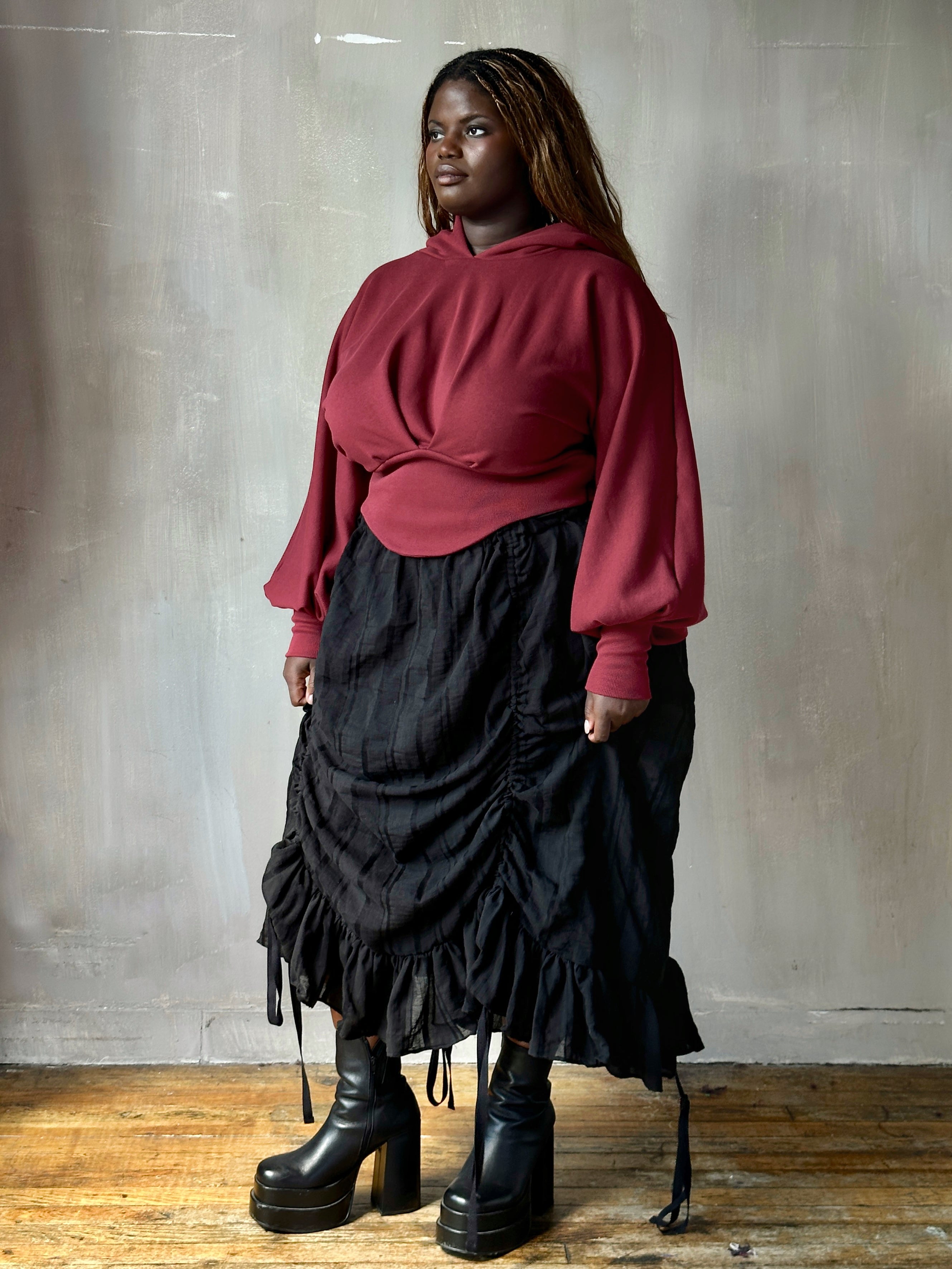 FW25: Corset Waist Hoodie in Oxblood Organic Fleece (Pre-Order)