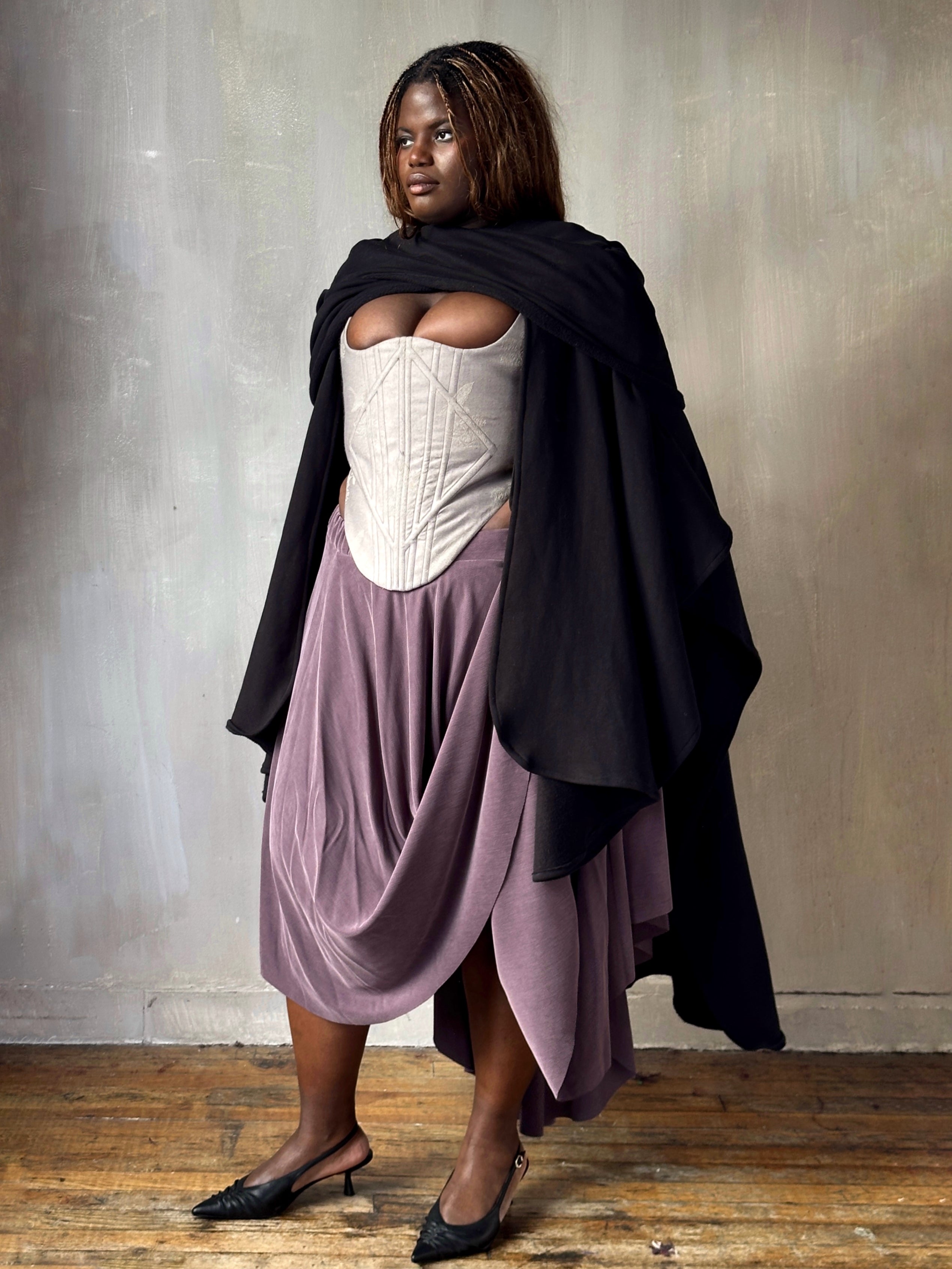 FW25: Mythic Cape in Black Boiled Wool