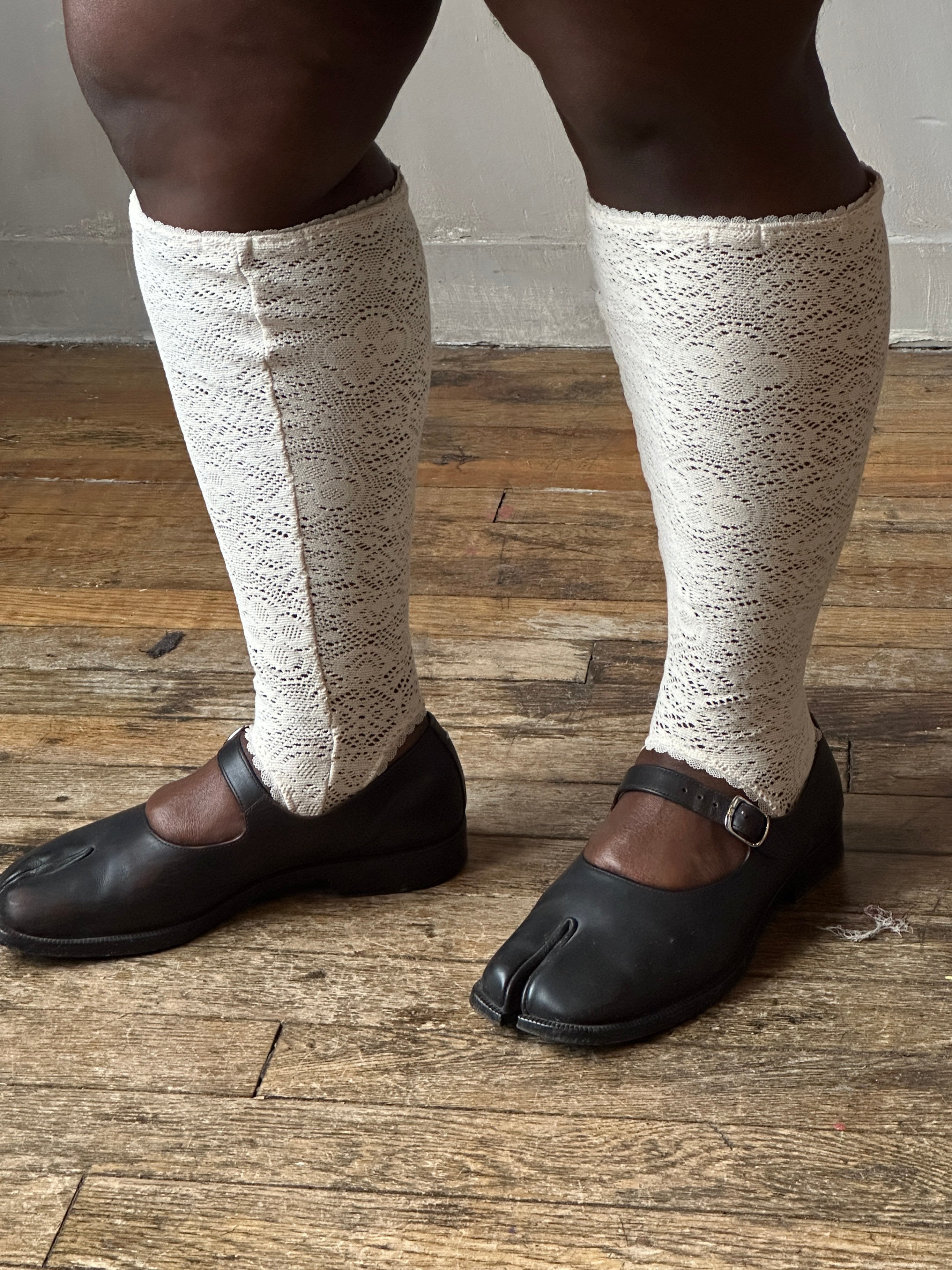Spring '26: Knee-High Stirrup Socks in Ivory Cotton Lace (Pre-Order)