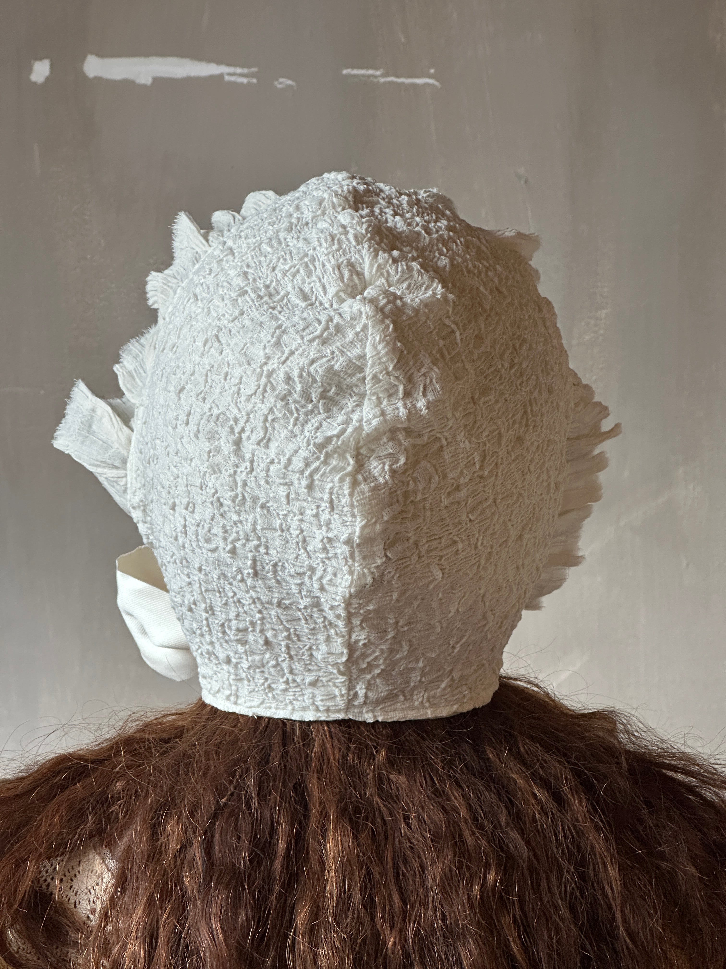 Spring '26: Bonnet with Silk Ties in Ivory Crinkle Cotton Knit (Pre-Order)
