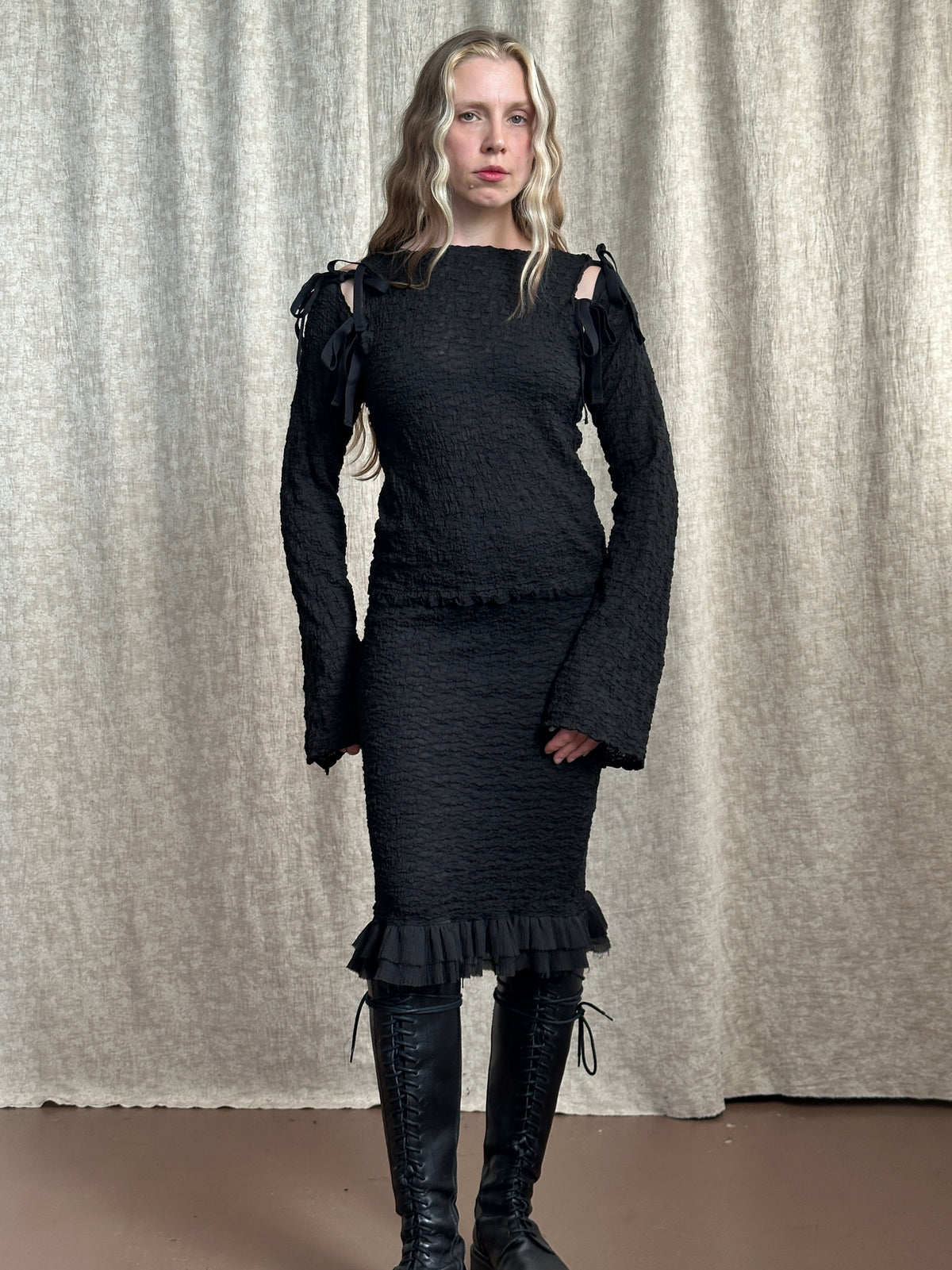 FW '26: Column Skirt with Ruffle Hem in Crinkle Cotton (Pre-Order)