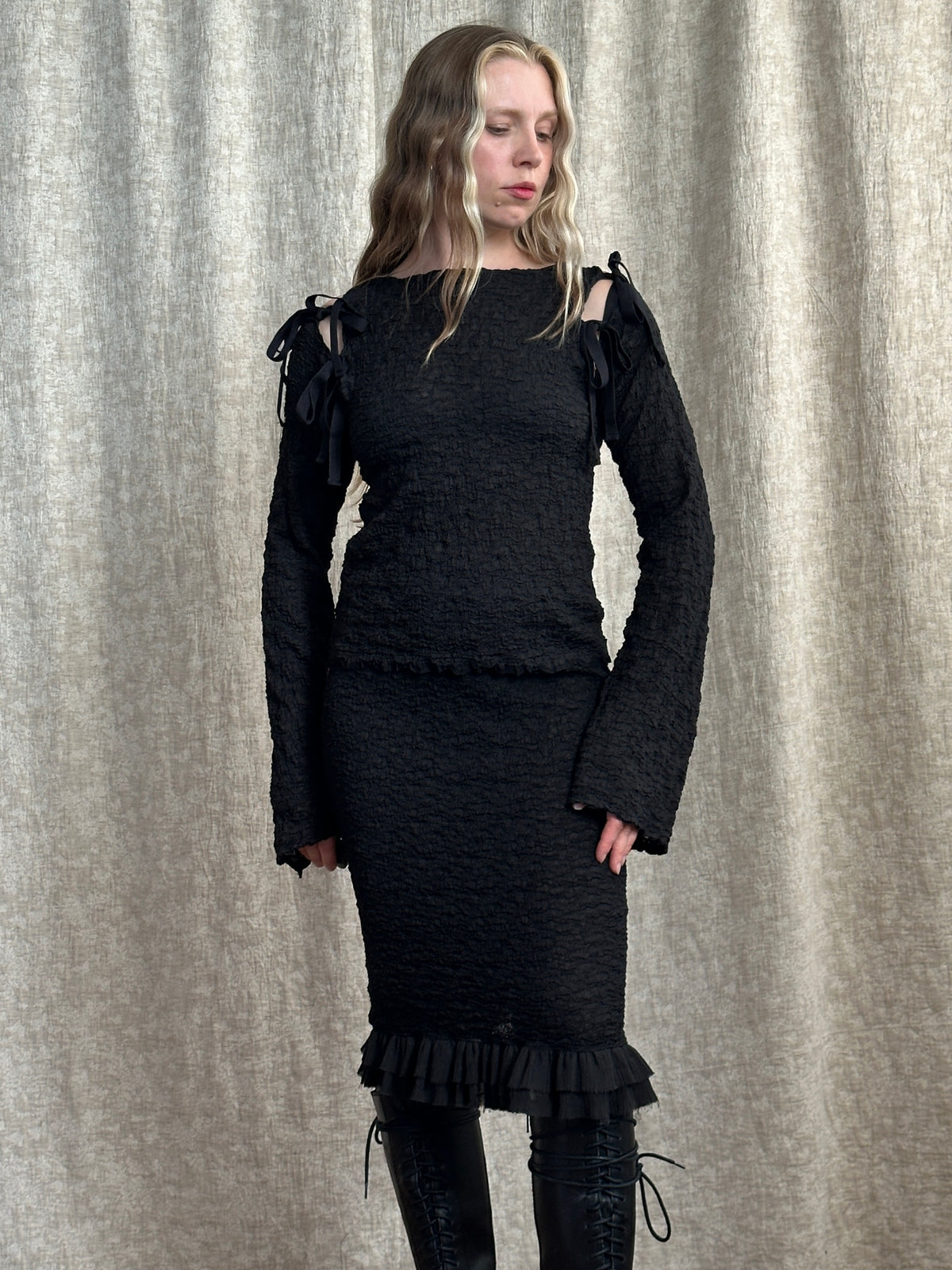 FW '26: Column Skirt with Ruffle Hem in Crinkle Cotton (Pre-Order)