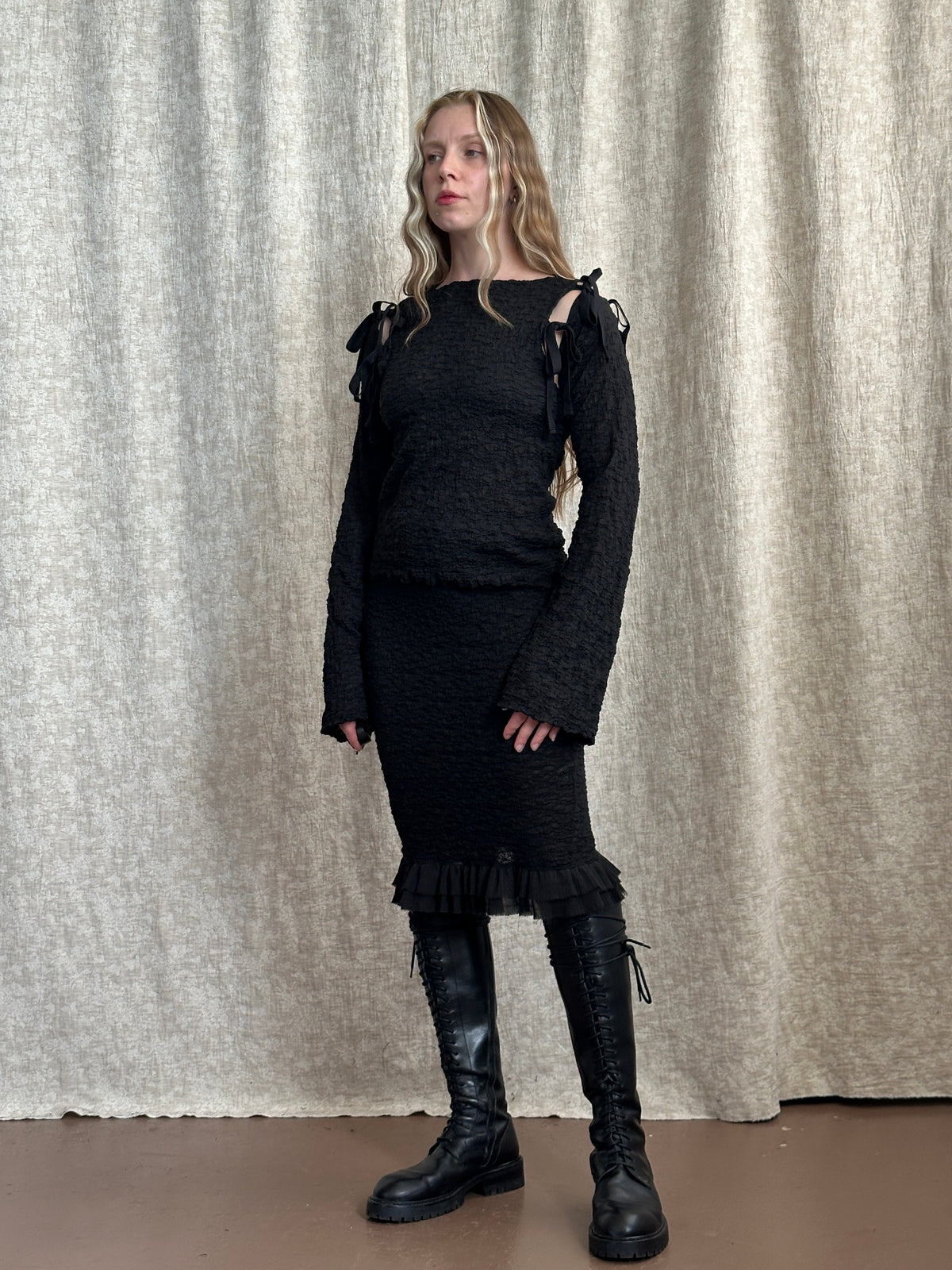 FW '26: Column Skirt with Ruffle Hem in Crinkle Cotton (Pre-Order)