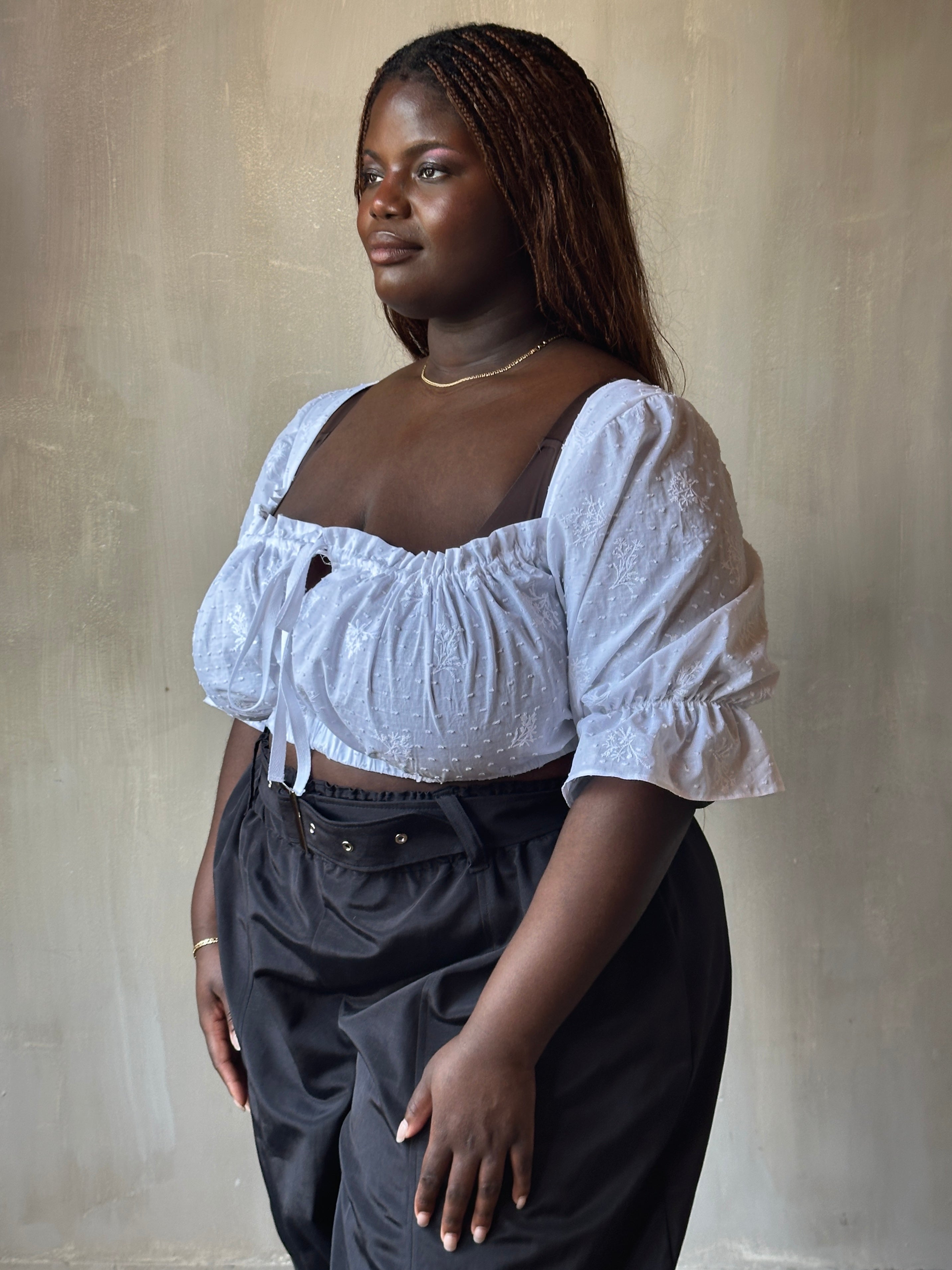 Spring '25: Cropped Dirndl Top in white broderie (Pre-Order)