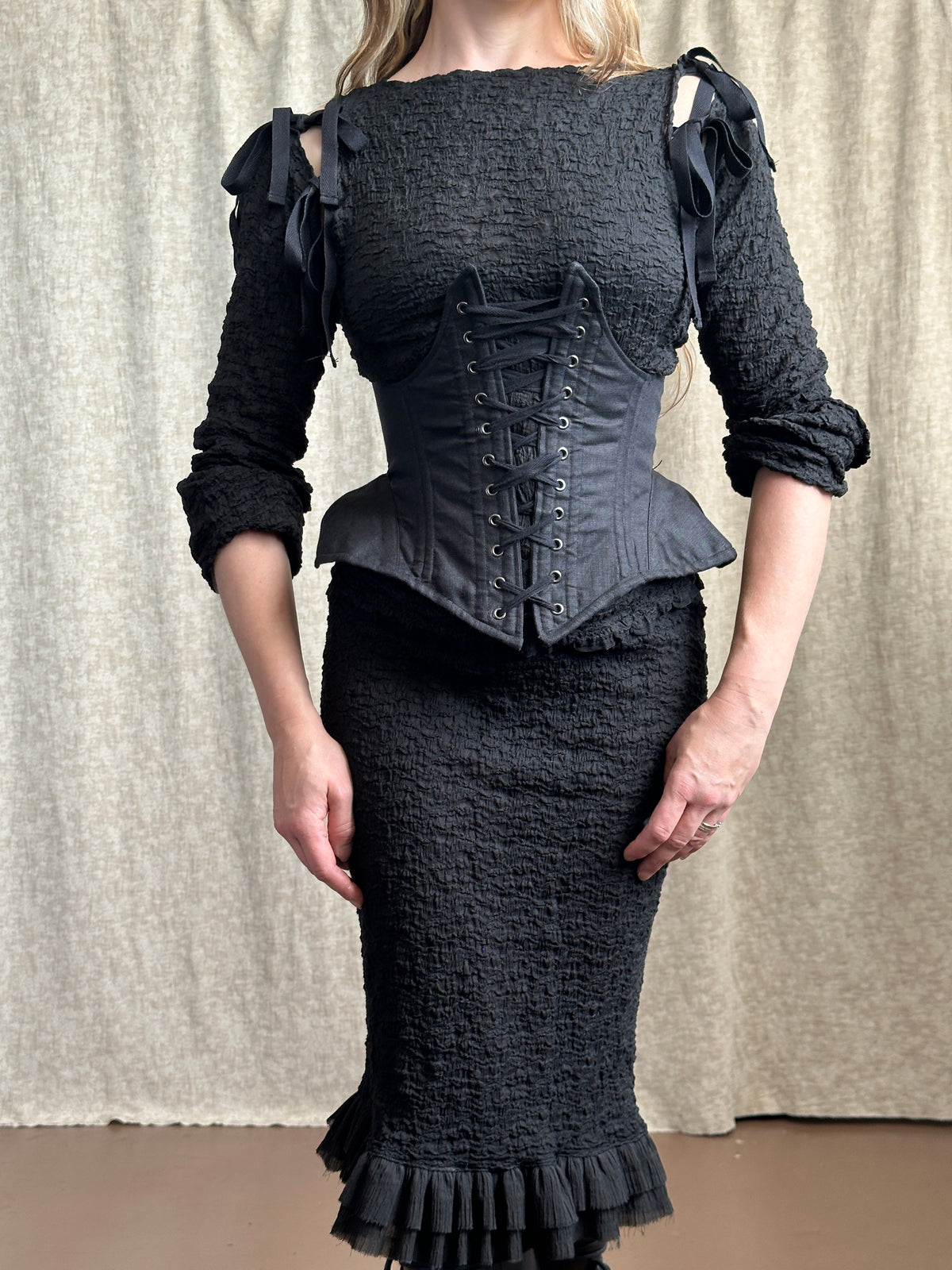 FW '26: Column Skirt with Ruffle Hem in Crinkle Cotton (Pre-Order)