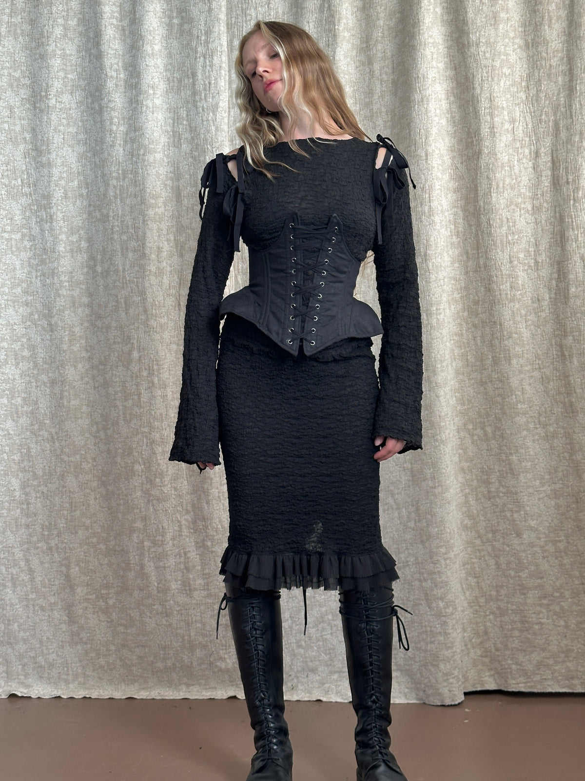 FW '26: Column Skirt with Ruffle Hem in Crinkle Cotton (Pre-Order)