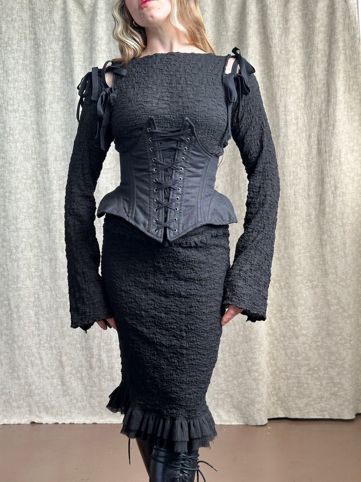 FW '26: Column Skirt with Ruffle Hem in Crinkle Cotton (Pre-Order)
