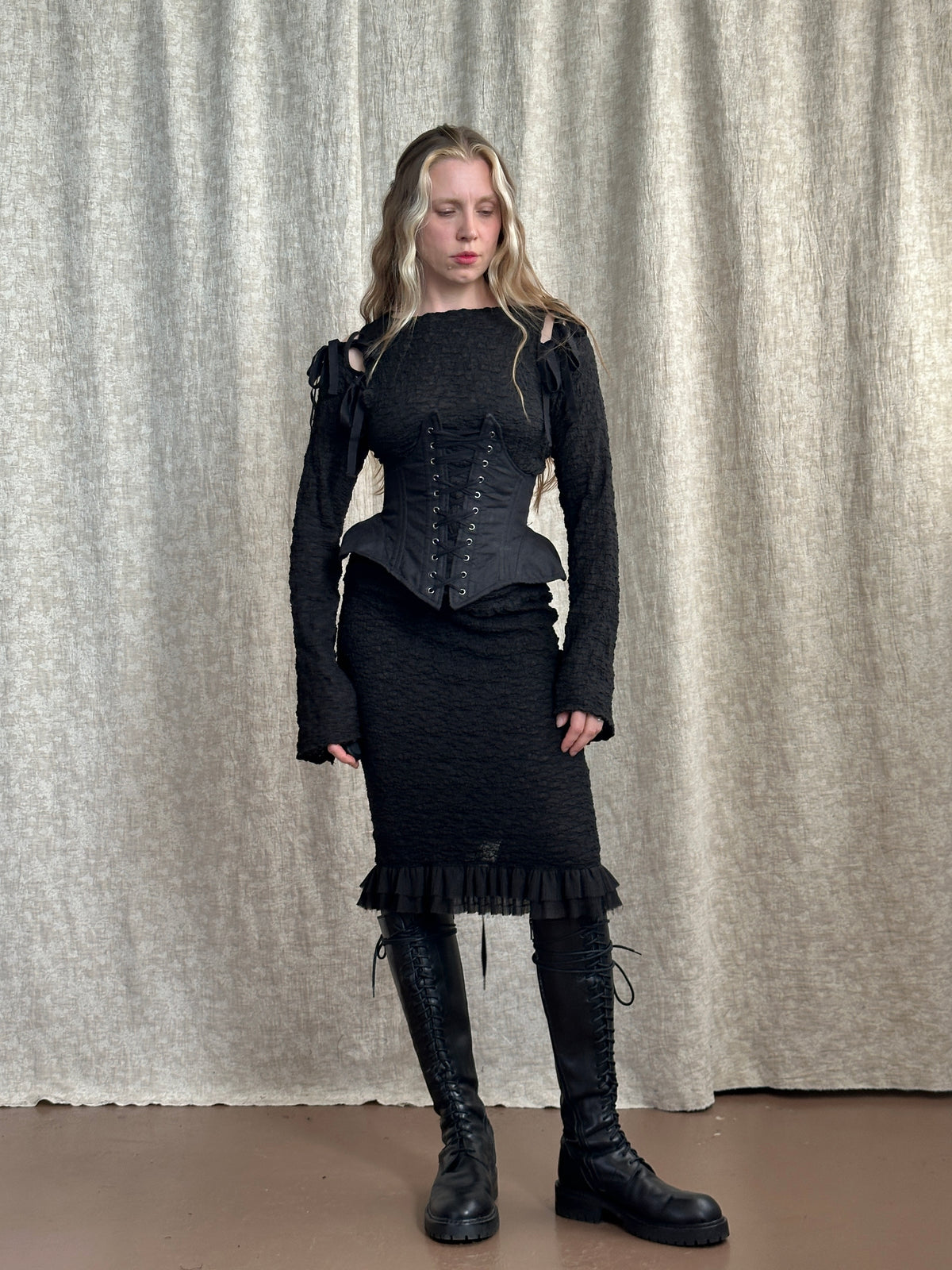 FW '26: Column Skirt with Ruffle Hem in Crinkle Cotton (Pre-Order)