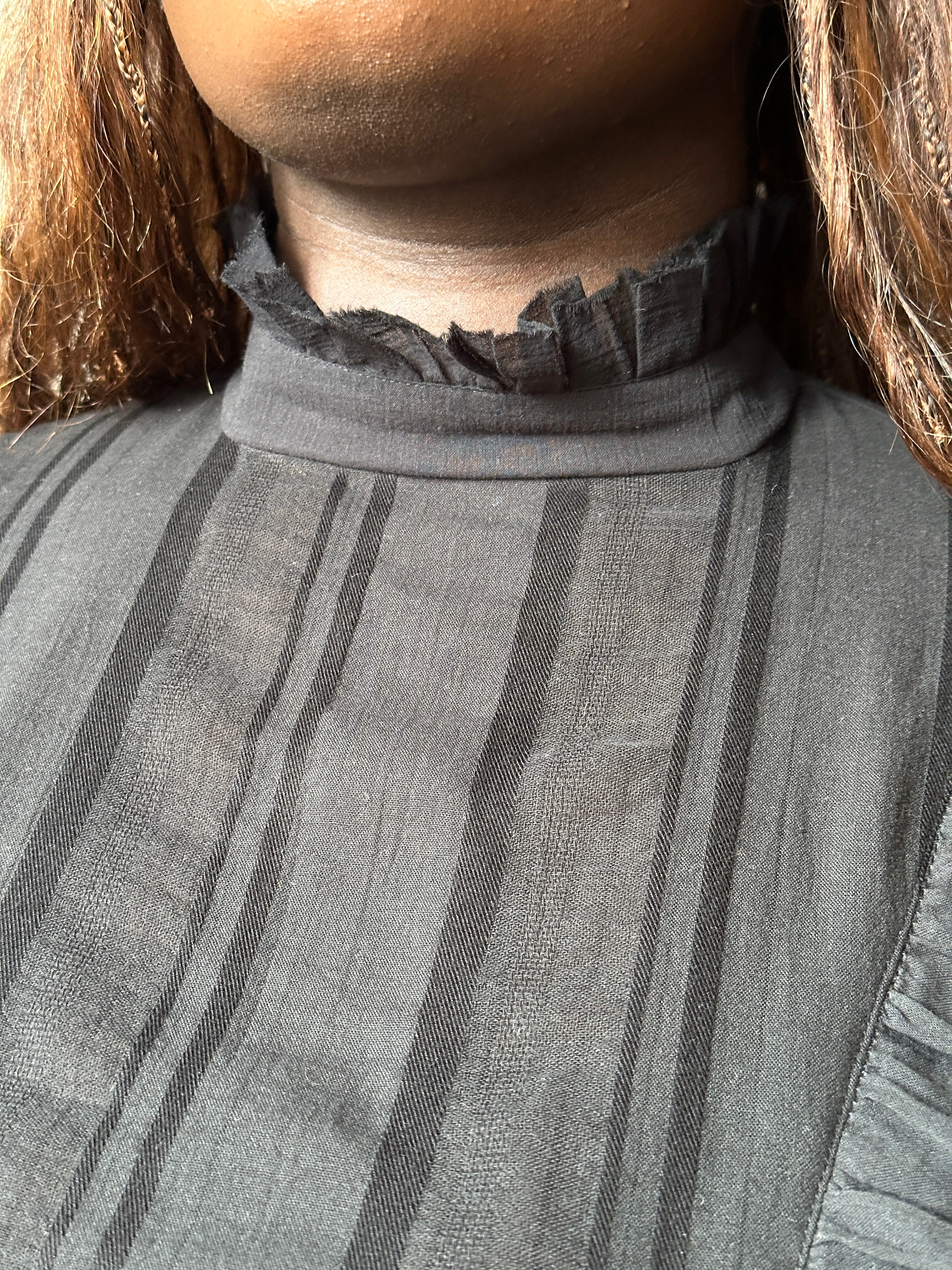 Spring '26: "Carmilla" Stand Collar Blouse in Black Cotton (Pre-Order)
