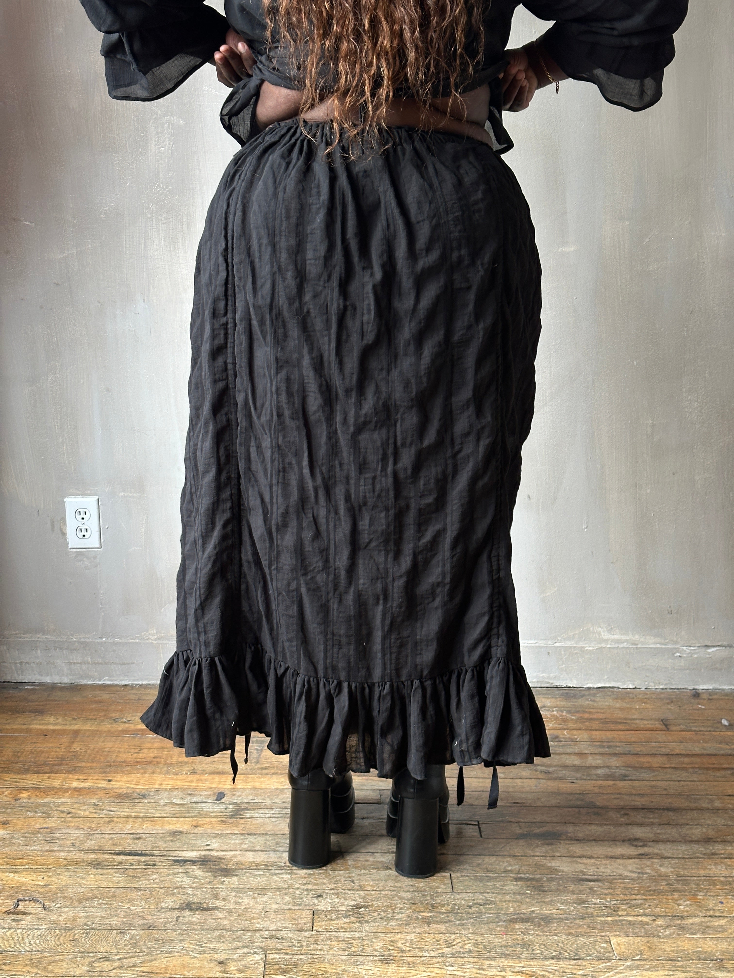 Spring'26: Drawstring Petticoat Skirt in Black Jacquard Stripe (In Stock)