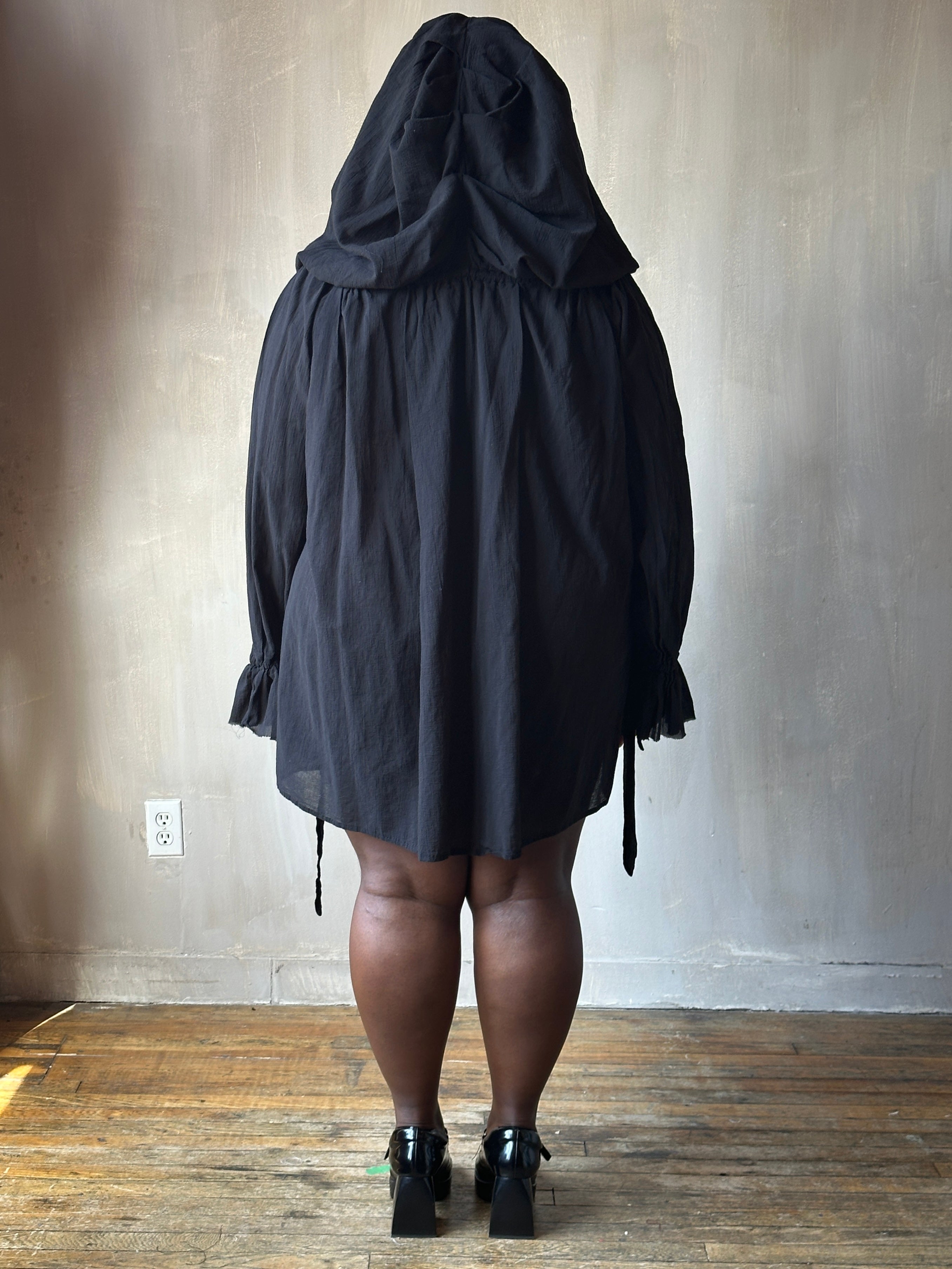 Spring '25: Hooded Alchemist Chemise in Black Cotton Gauze (Pre-Order)