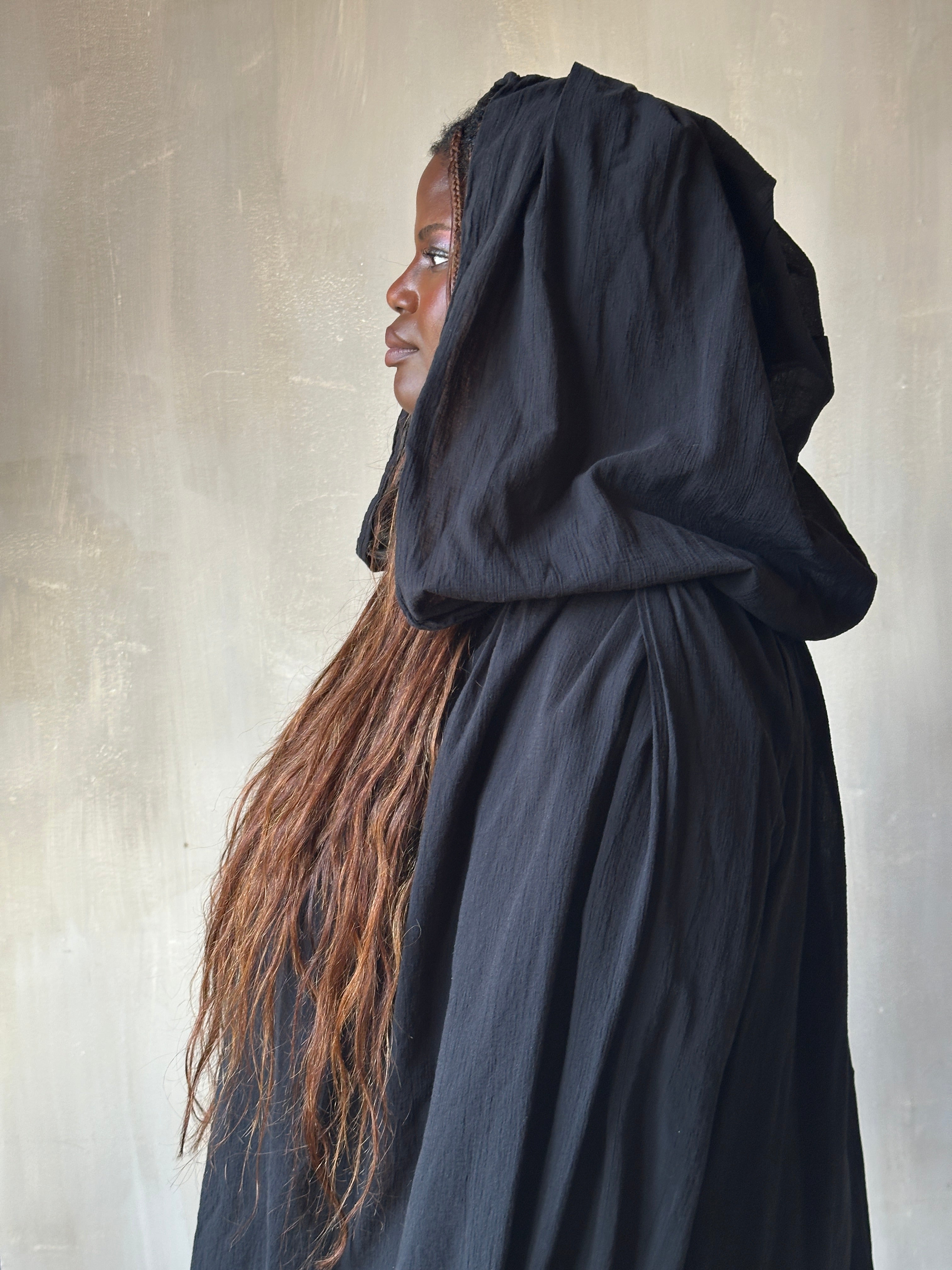 Spring '25: Hooded Alchemist Chemise in Black Cotton Gauze (Pre-Order)