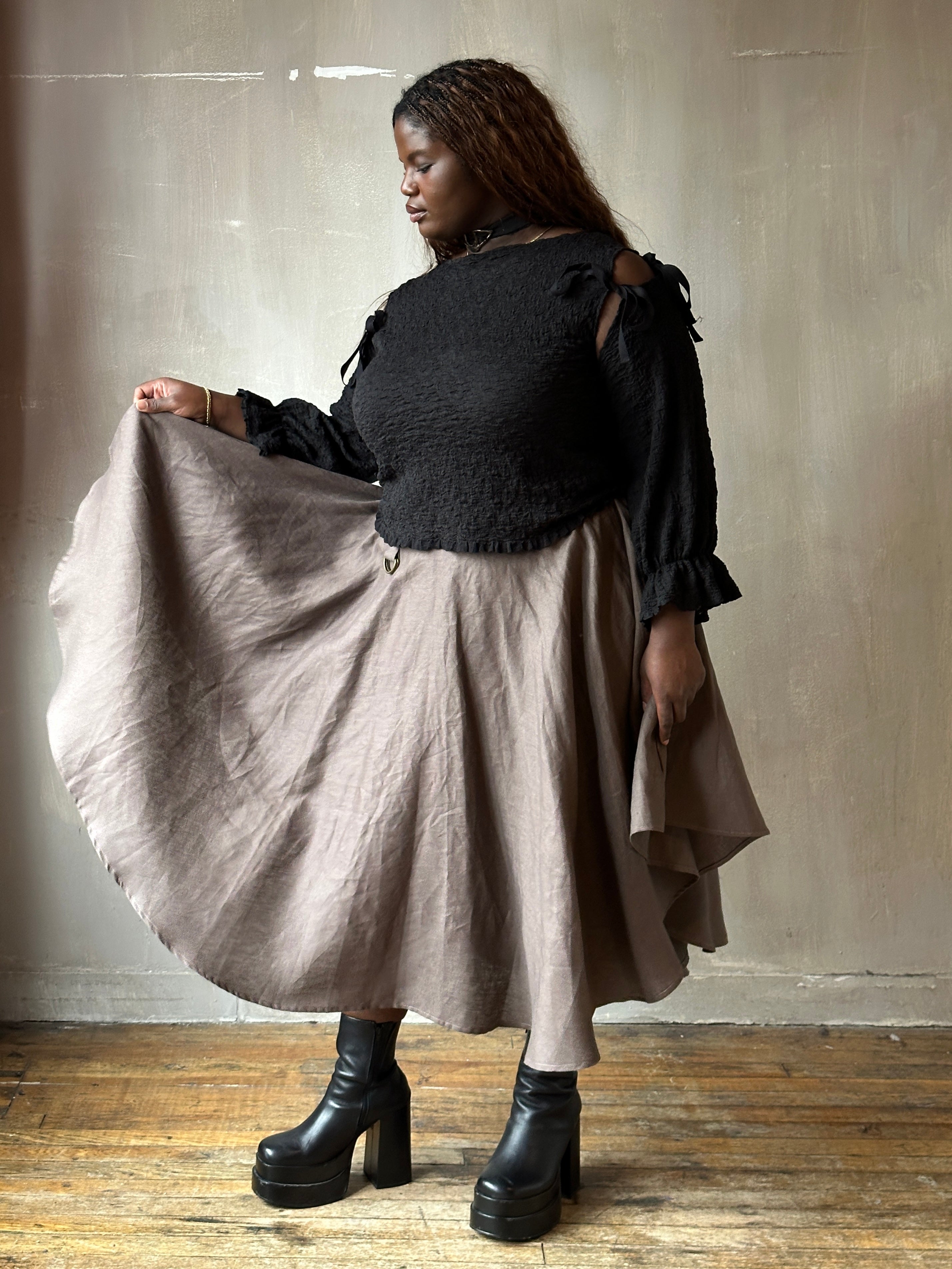 Spring '26: Pastorale Skirt w/Adjustable Hem in "Mauve Earth" Linen (Pre-Order, Limited Edition)