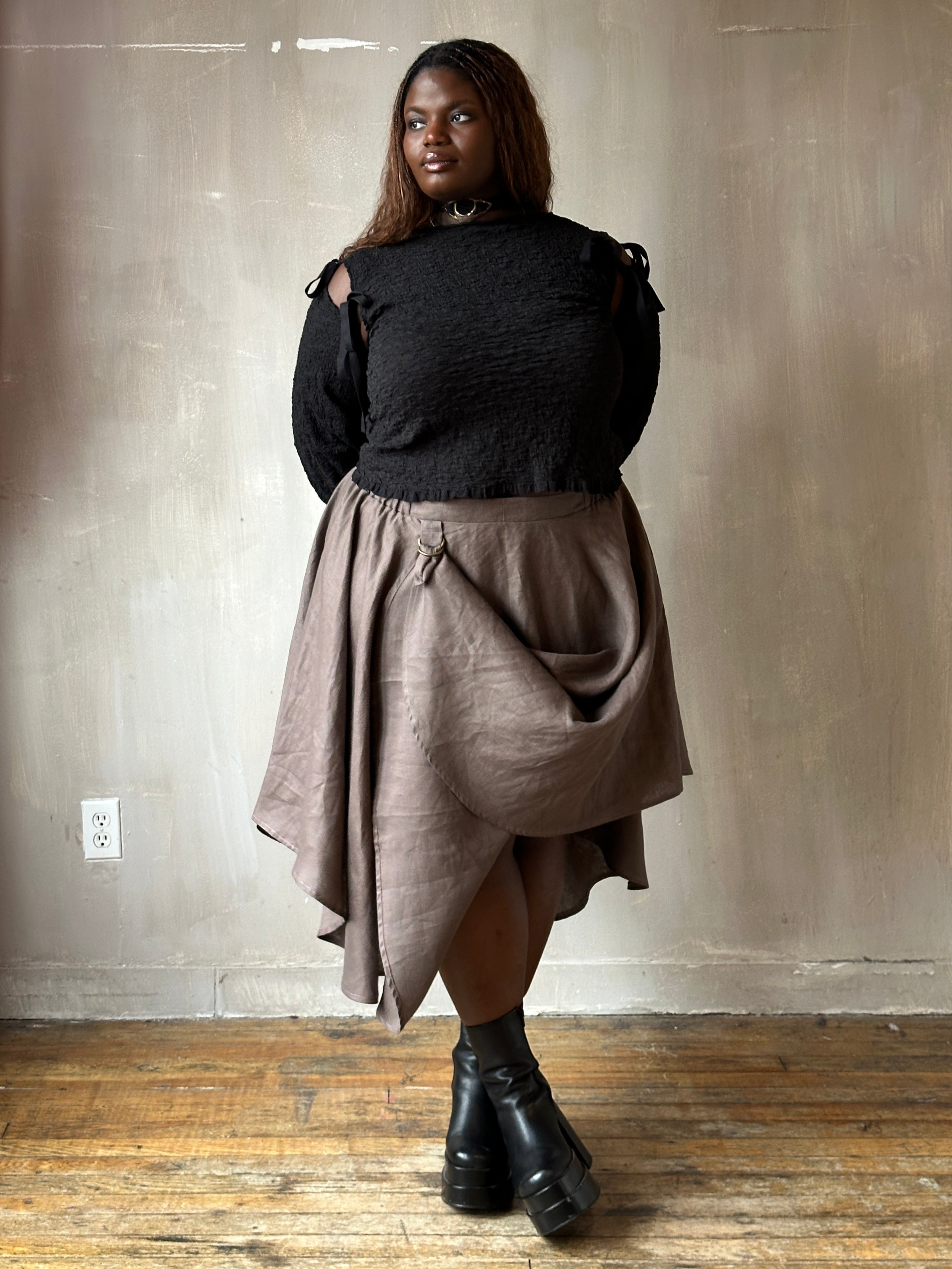 Spring '26: Pastorale Skirt w/Adjustable Hem in "Mauve Earth" Linen (Pre-Order, Limited Edition)
