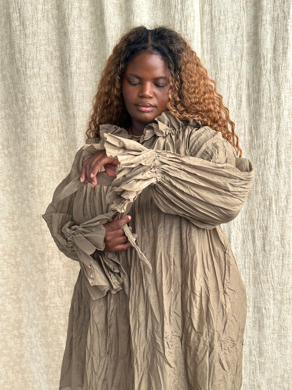 FW '26: Alchemist Chemise in Green Crinkle Silk-Cotton Voile (Pre-Order)
