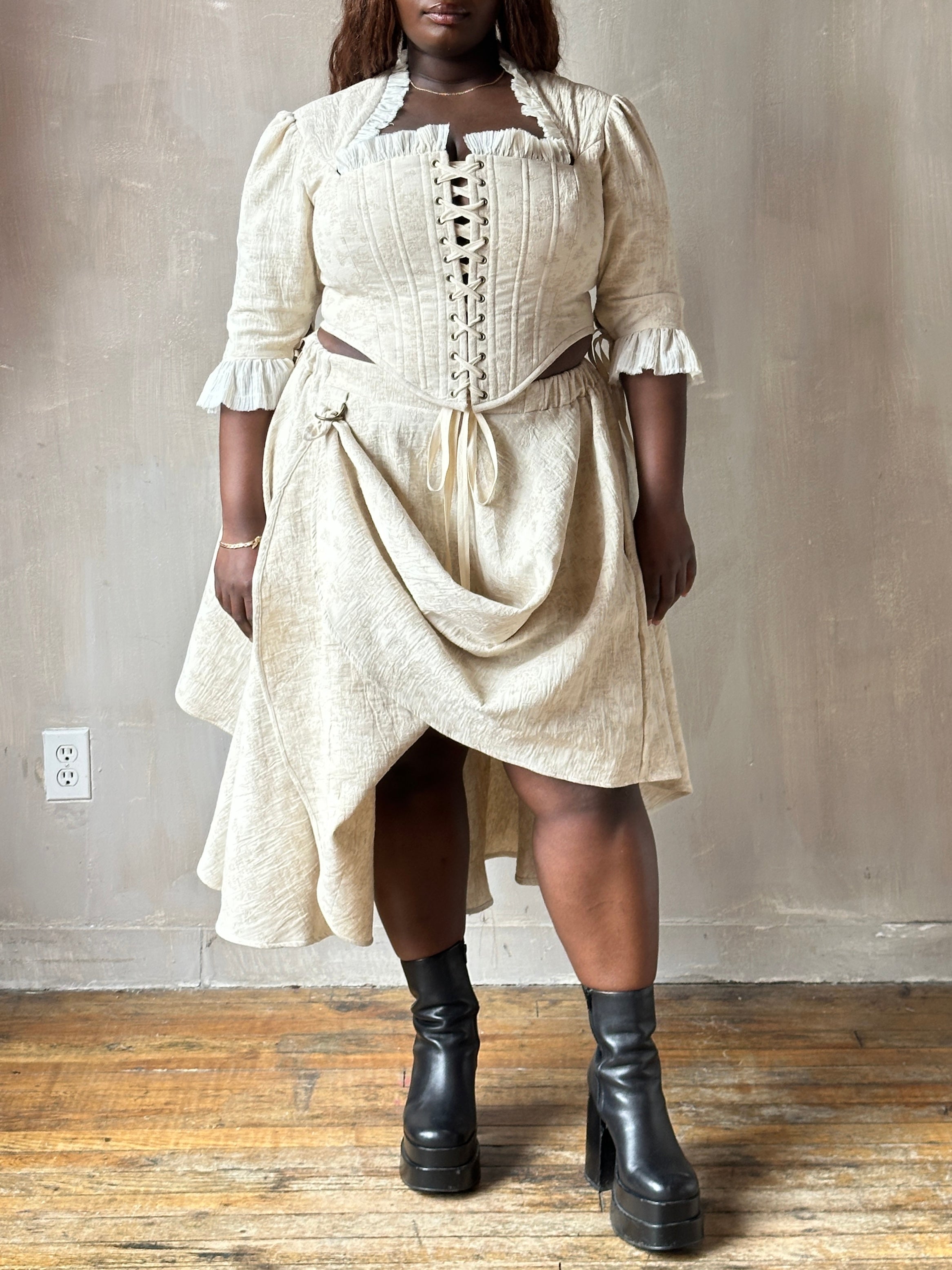 Spring '26: Pastorale Skirt w/Adjustable Hem in Antique Floral Ivory Cotton (Pre-Order)