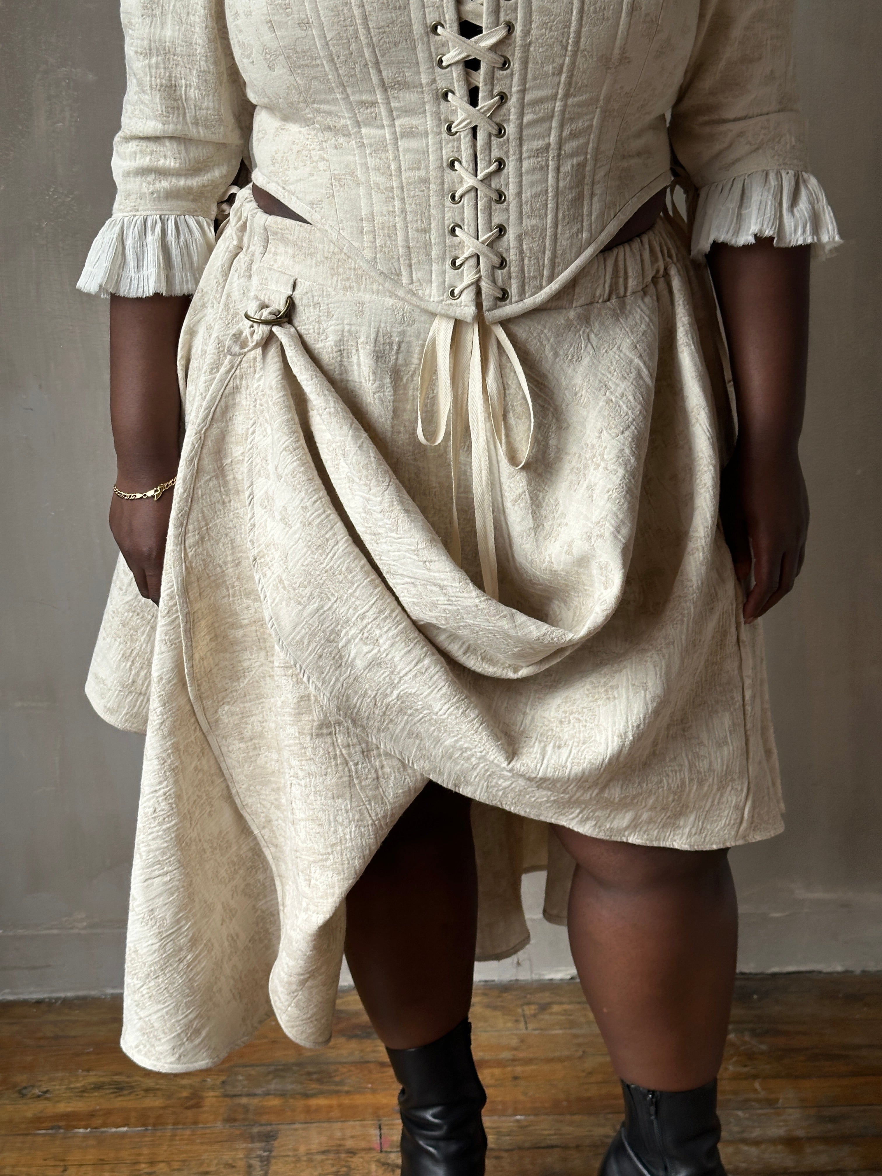 Spring '26: Pastorale Skirt w/Adjustable Hem in Antique Floral Ivory Cotton (Pre-Order)