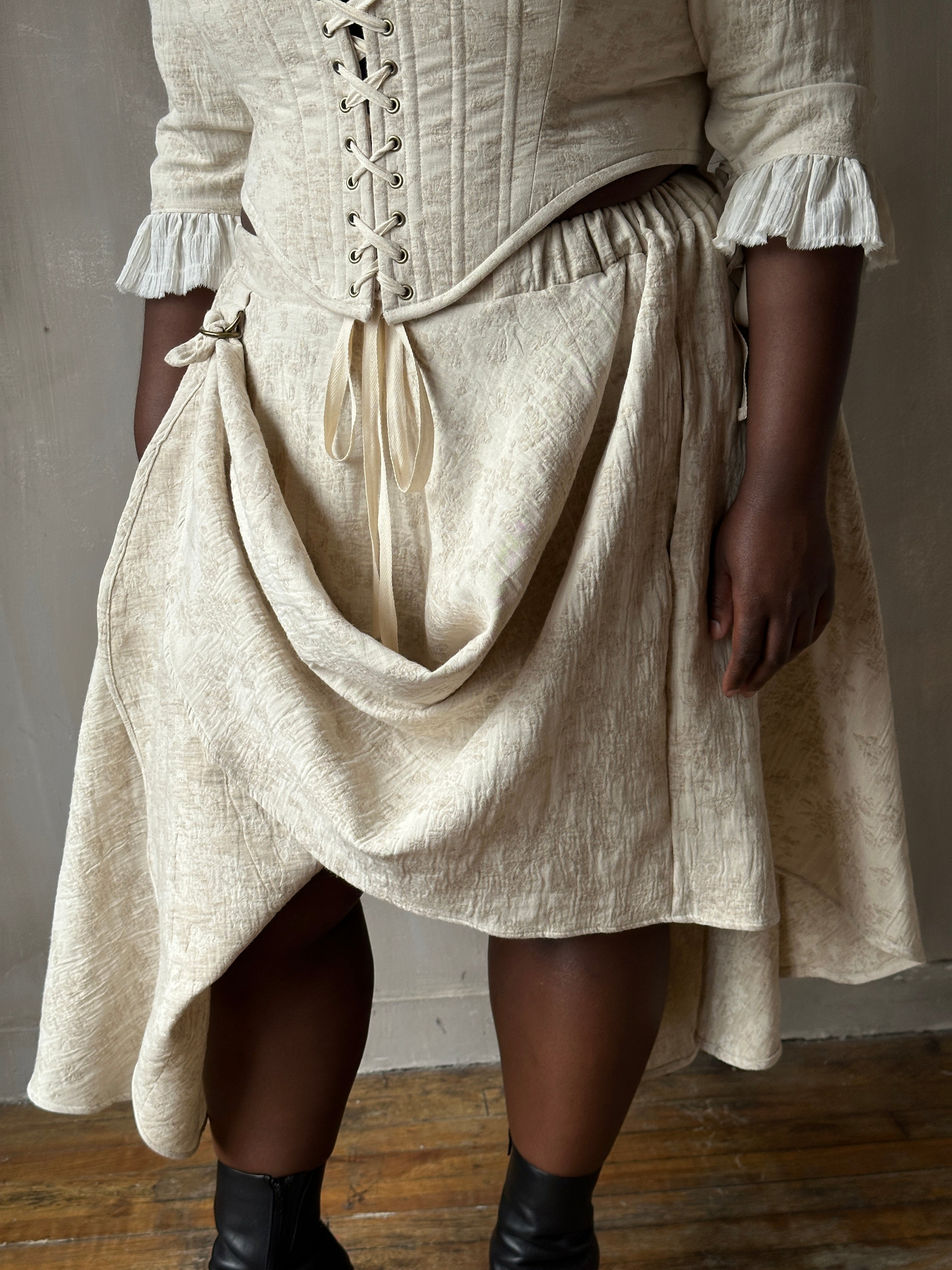 Spring '26: Pastorale Skirt w/Adjustable Hem in Antique Floral Ivory Cotton (Pre-Order)
