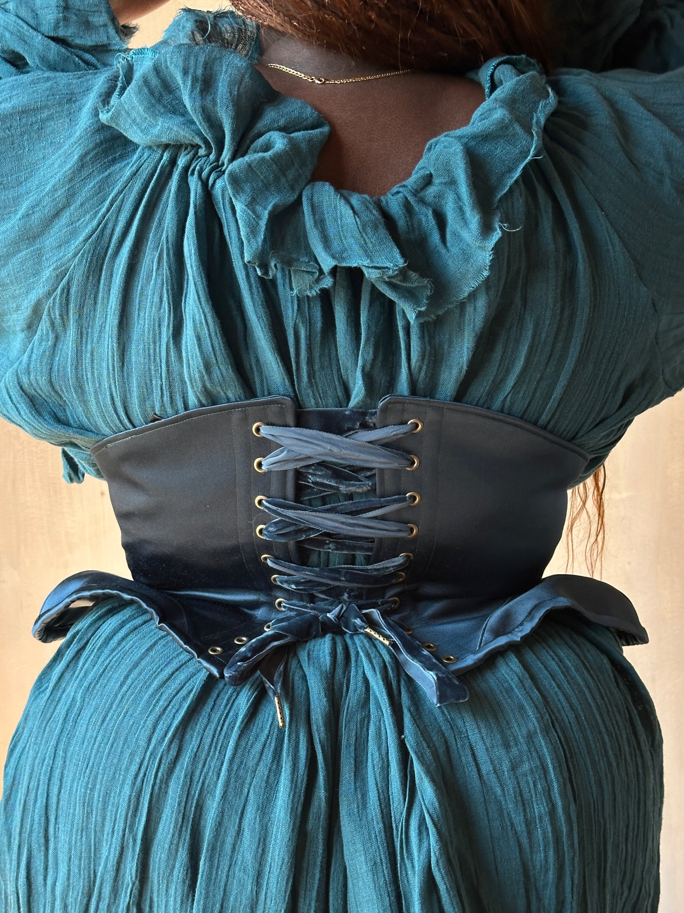 Spring '25: Teal Satin Pannier Underbust (Pre-Order, Limited edition)