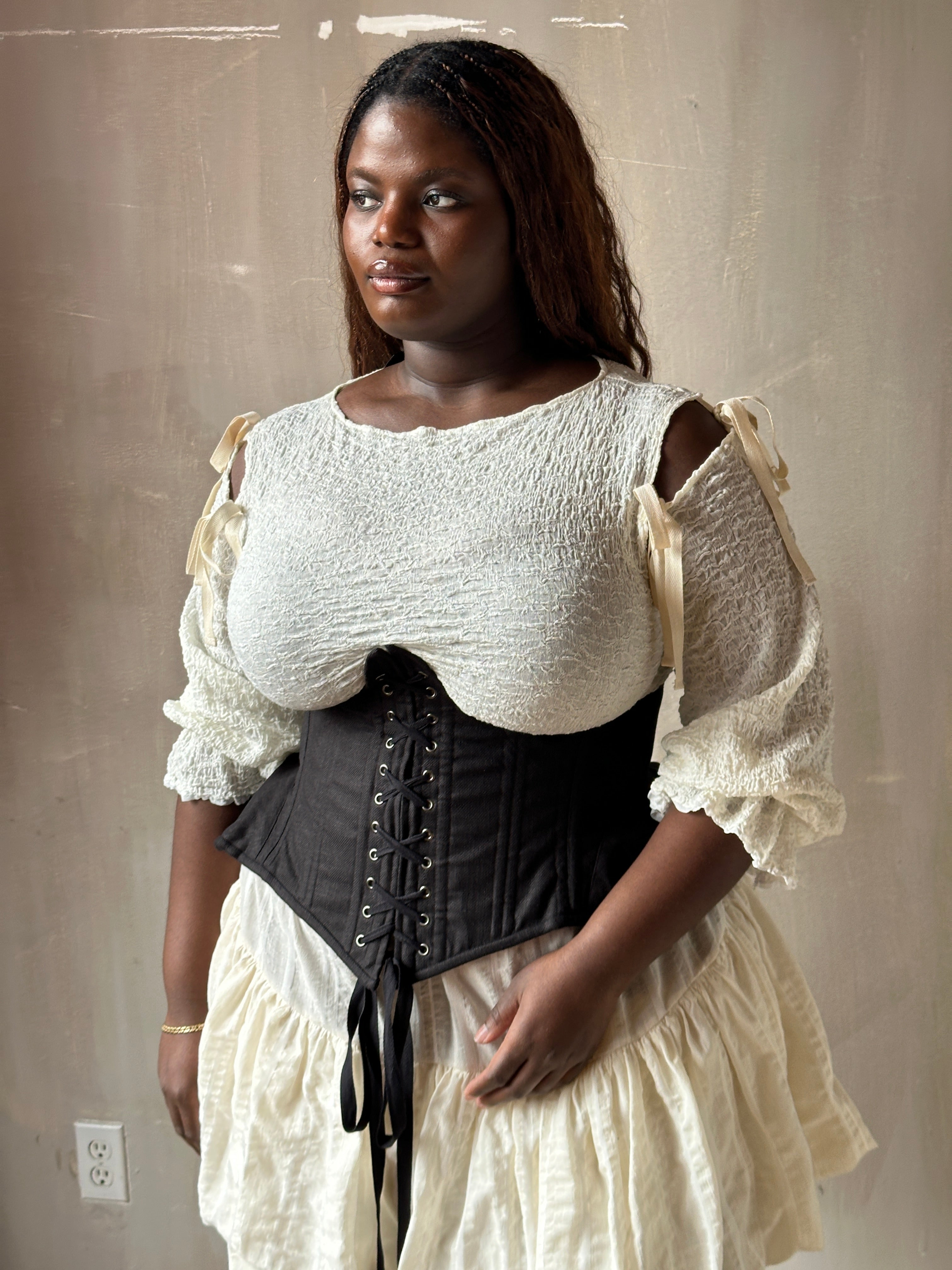 Spring '26 Underbust Pannier Corset in Black Linen (Pre-Order)
