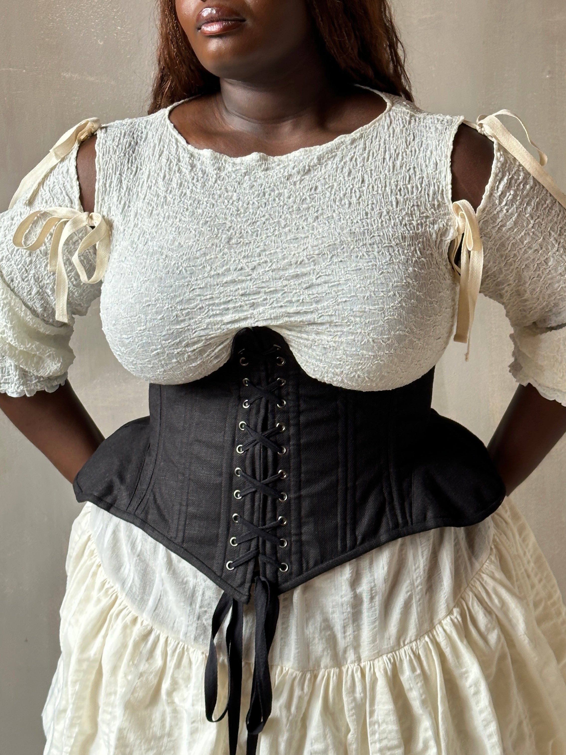 Spring '26 Underbust Pannier Corset in Black Linen (Pre-Order)