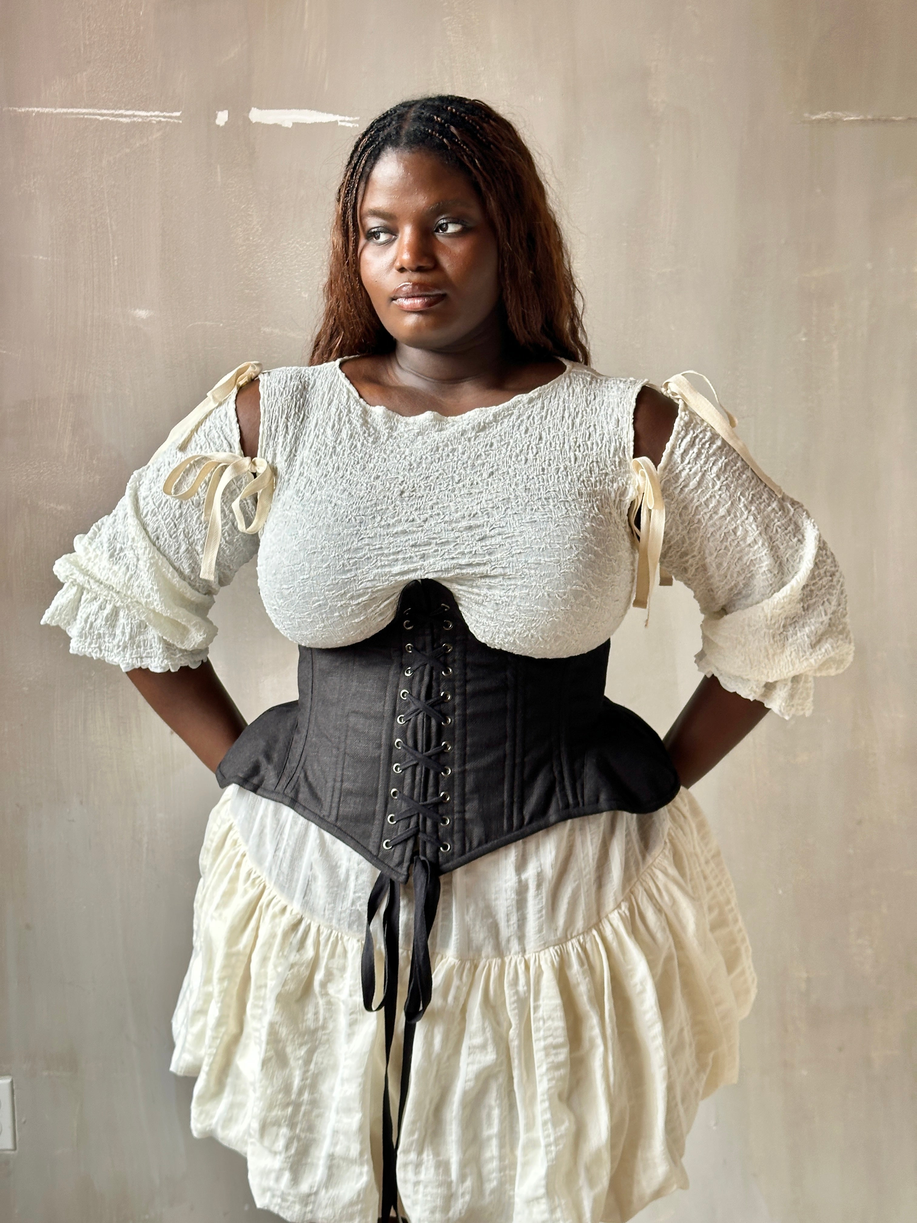 Spring'26: Detached Half Sleeve Top in Textured Ivory Cotton (Pre-Order)