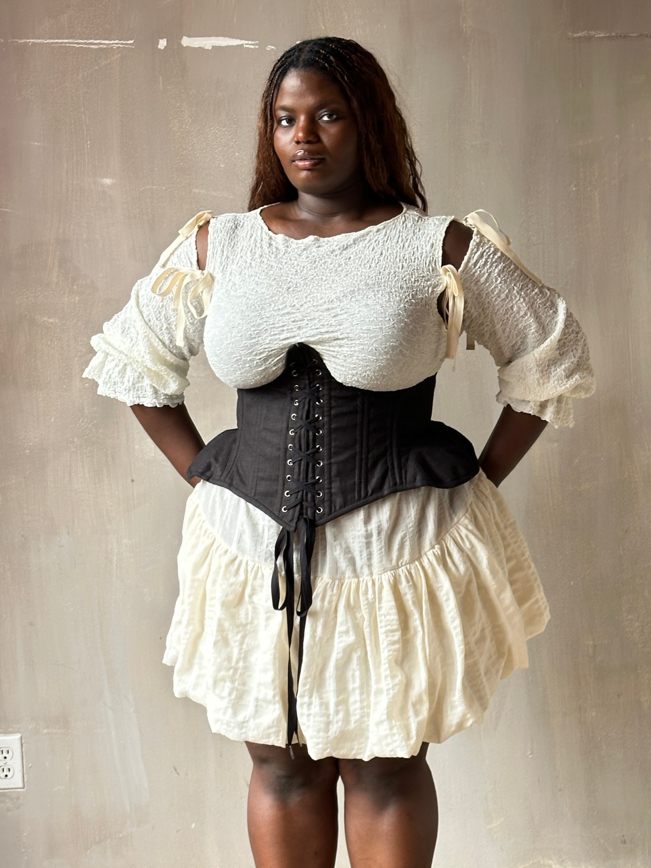 Spring '26 Underbust Pannier Corset in Black Linen (Pre-Order)