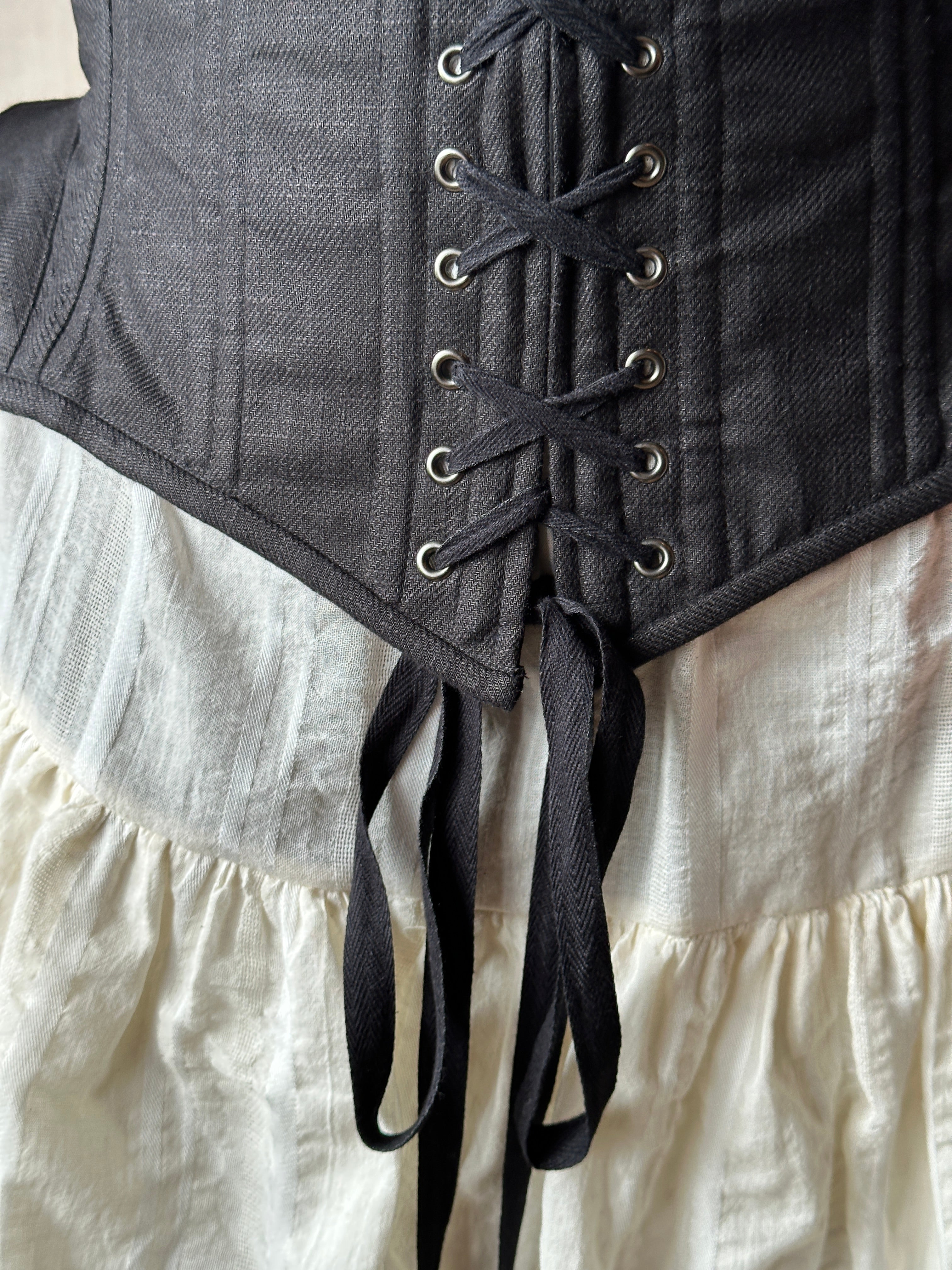 Spring '26 Underbust Pannier Corset in Black Linen (Pre-Order)