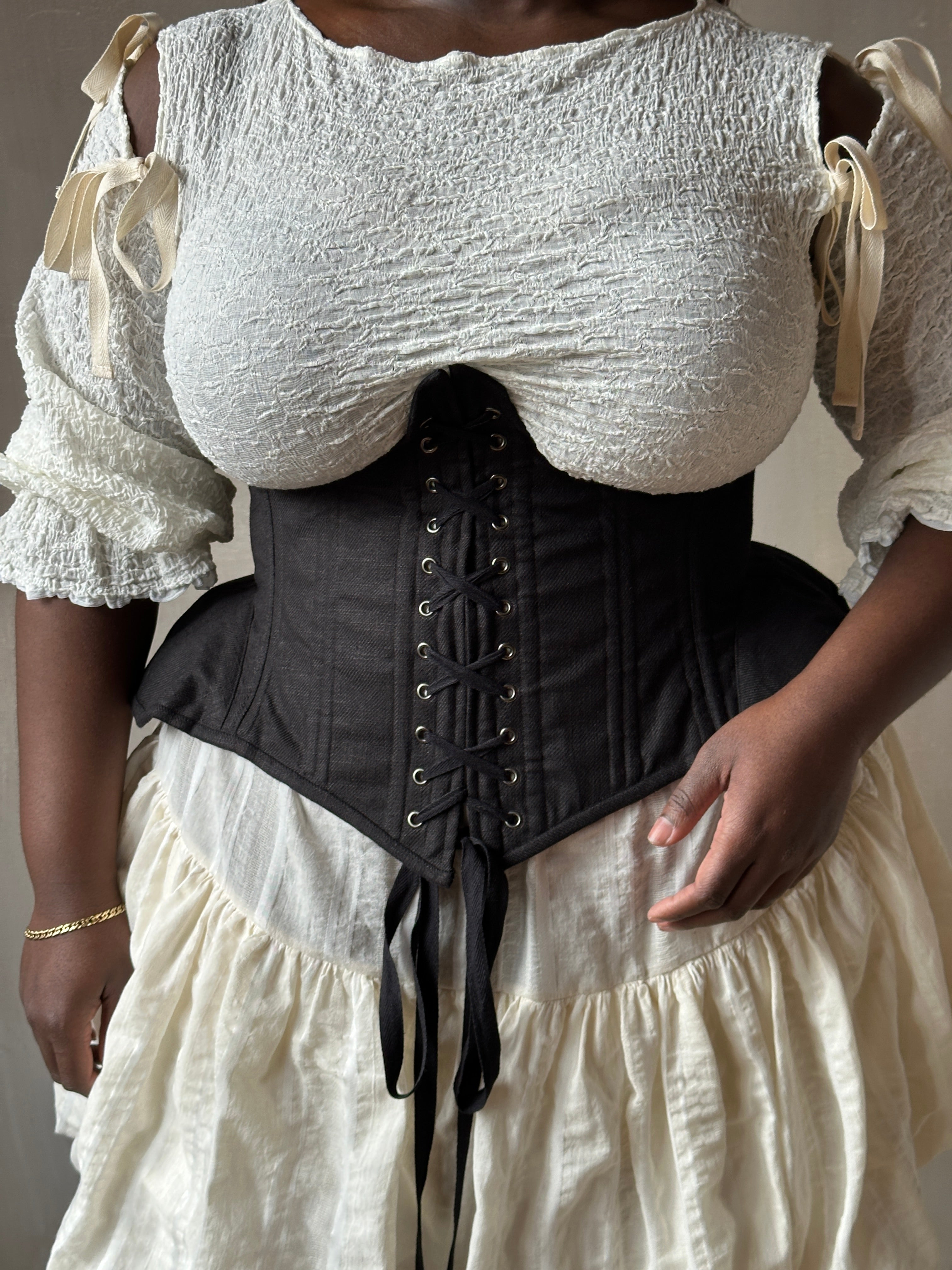 Spring '26 Underbust Pannier Corset in Black Linen (Pre-Order)
