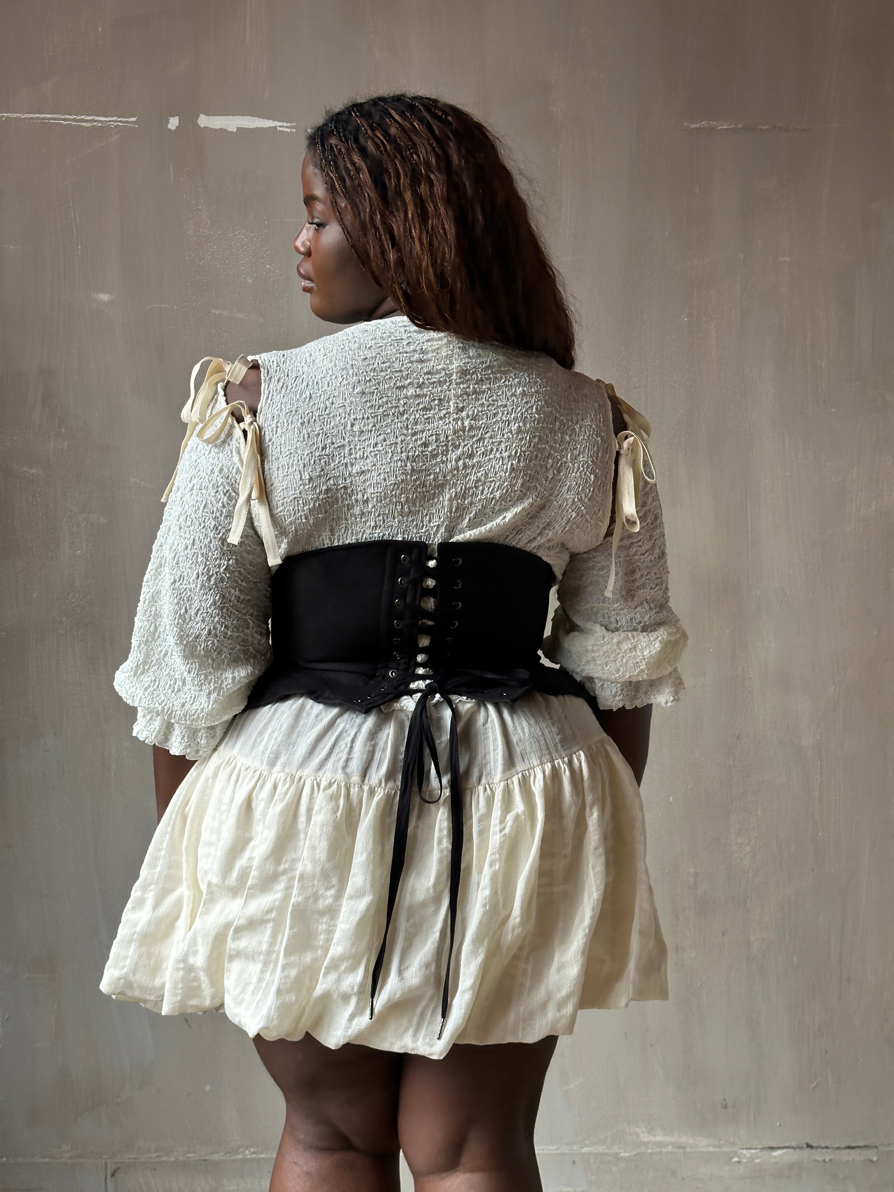 Spring '26 Underbust Pannier Corset in Black Linen (Pre-Order)