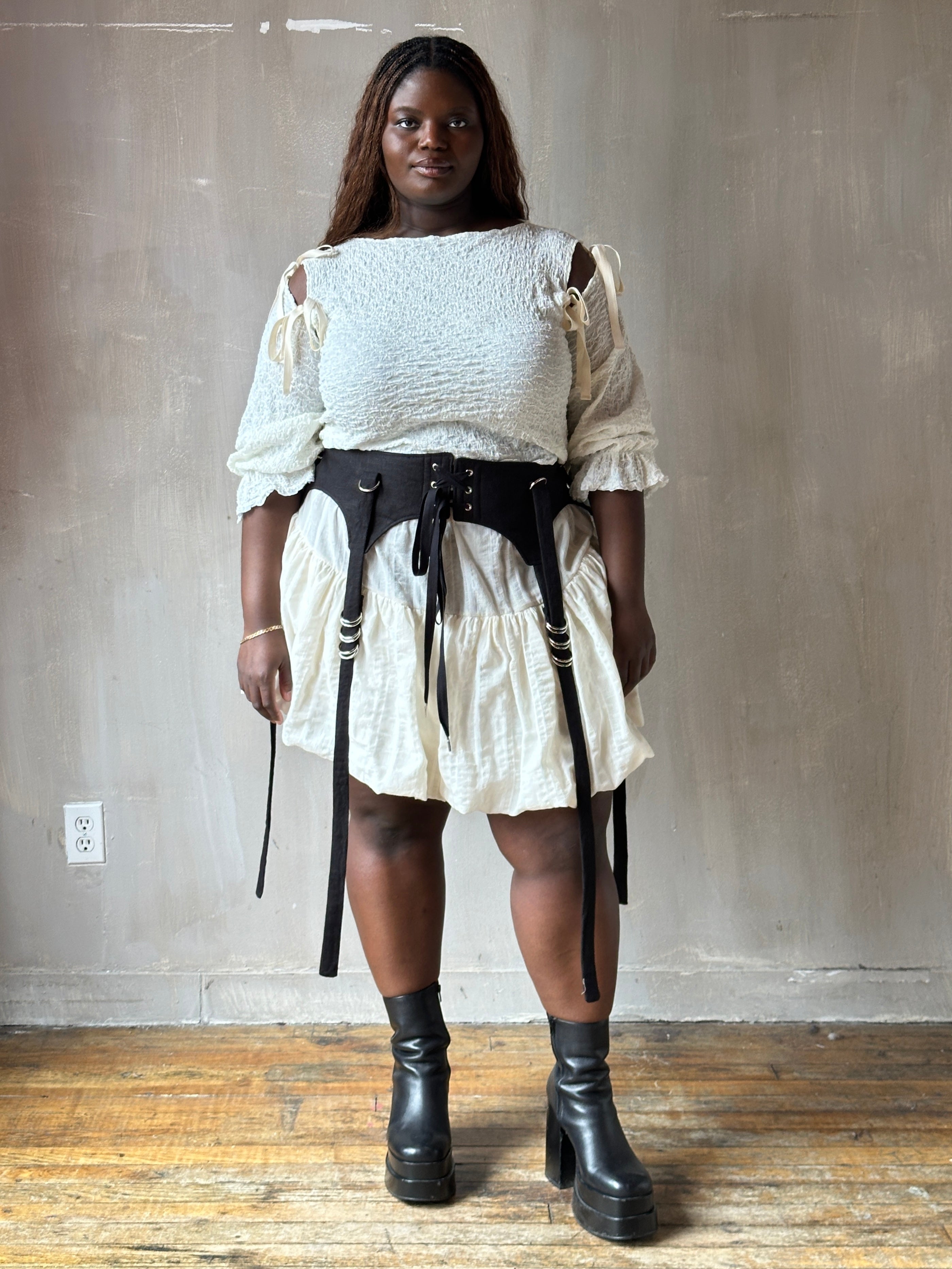 Spring'26: Detached Half Sleeve Top in Textured Ivory Cotton (Pre-Order)