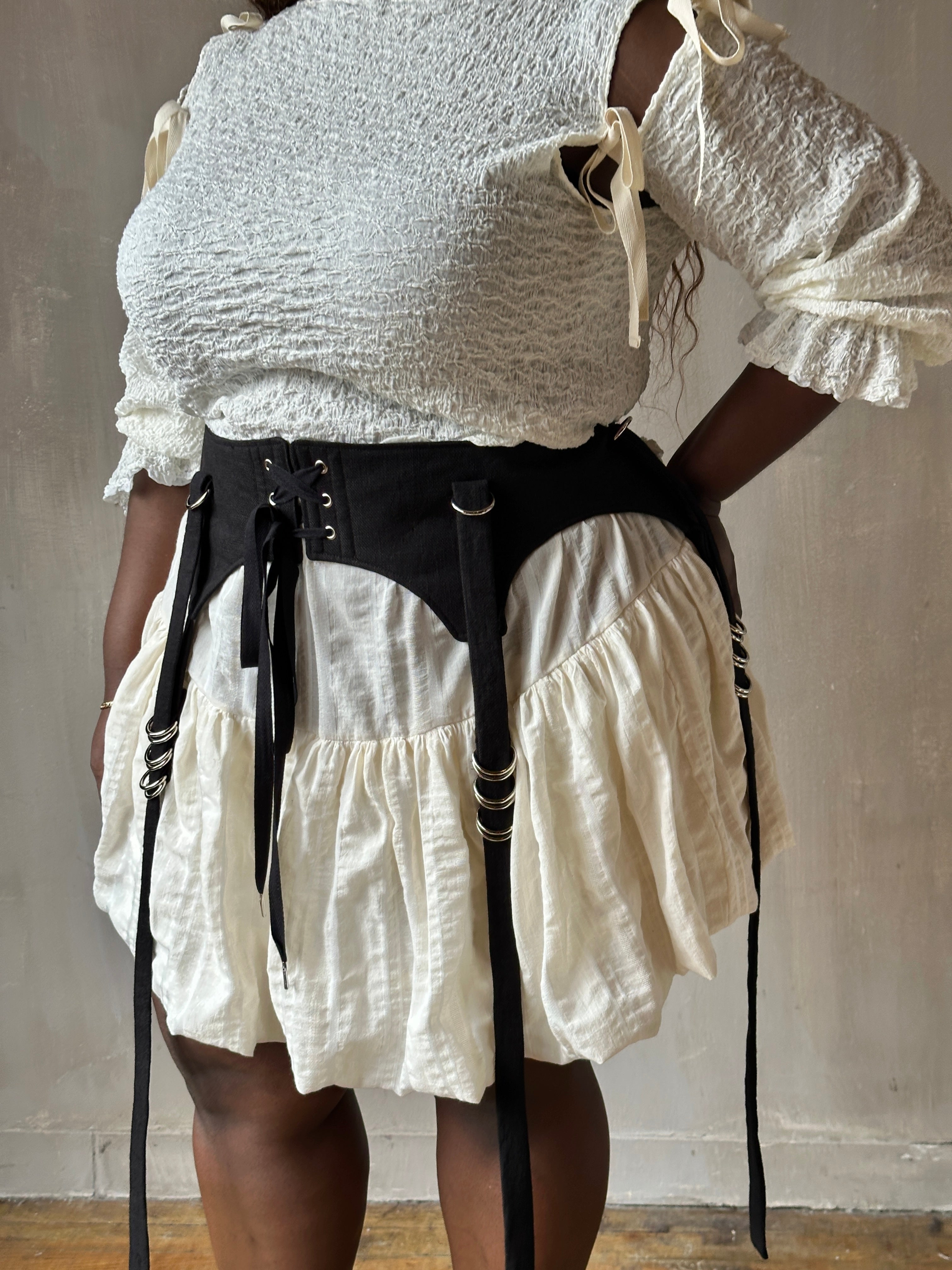 Spring '26: Four-Way Skirt Garter in Black Linen (In Stock)