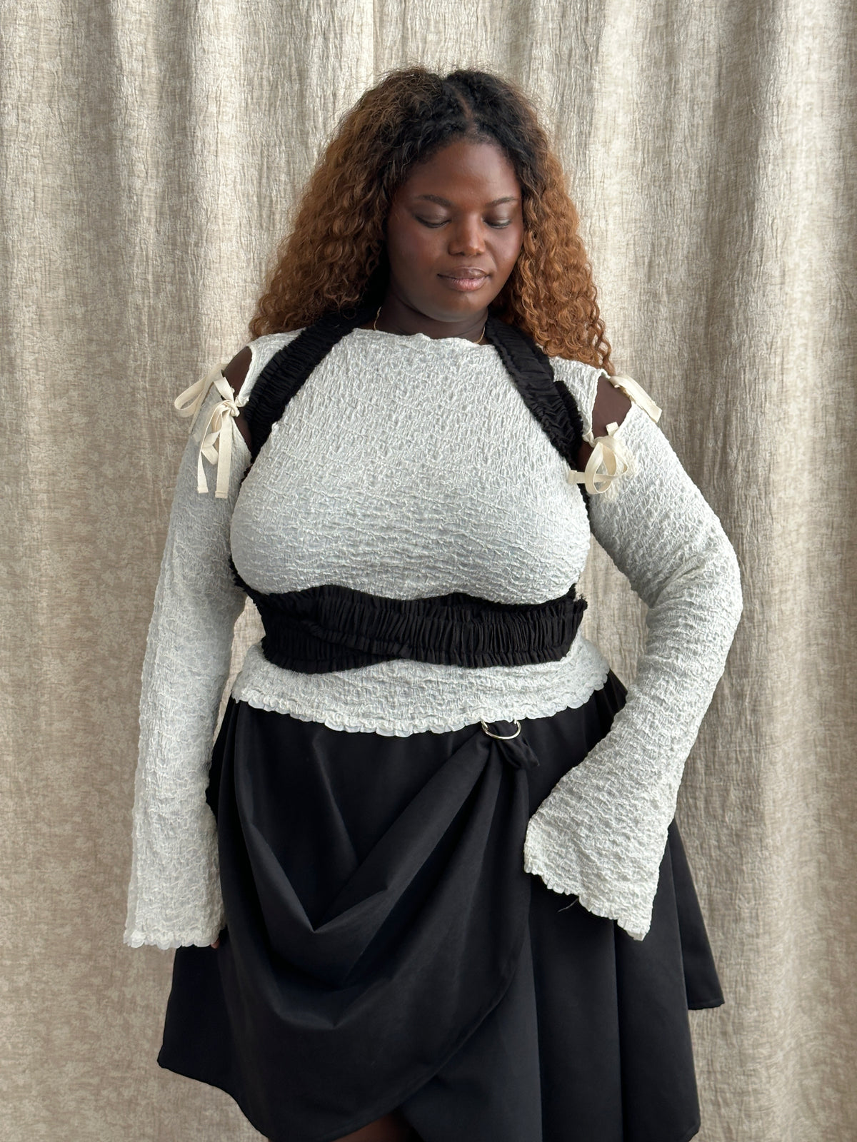 FW'26: Detached Long Sleeve Top in Textured Ivory Cotton (Pre-Order)