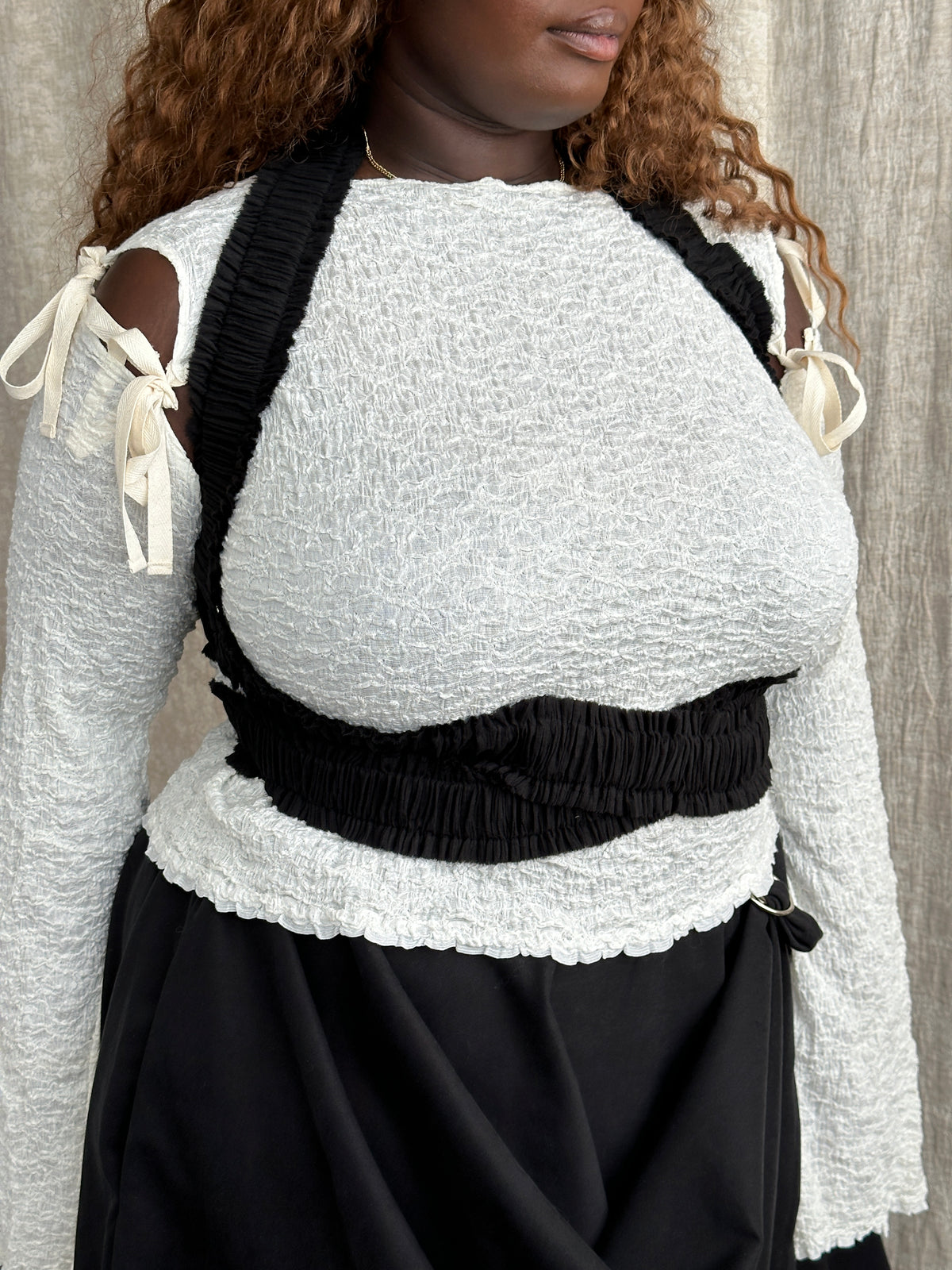 FW'26: Detached Long Sleeve Top in Textured Ivory Cotton (Pre-Order)