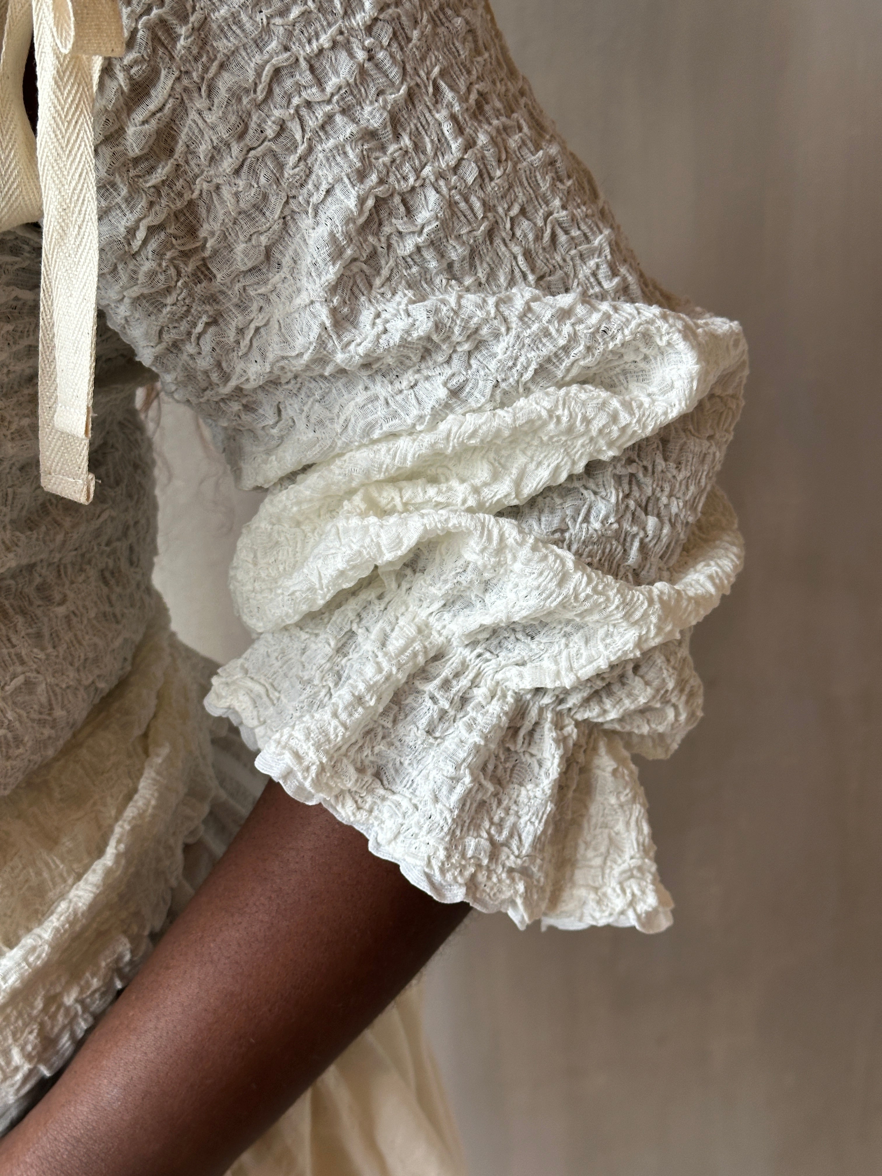 Spring'26: Detached Half Sleeve Top in Textured Ivory Cotton (Pre-Order)