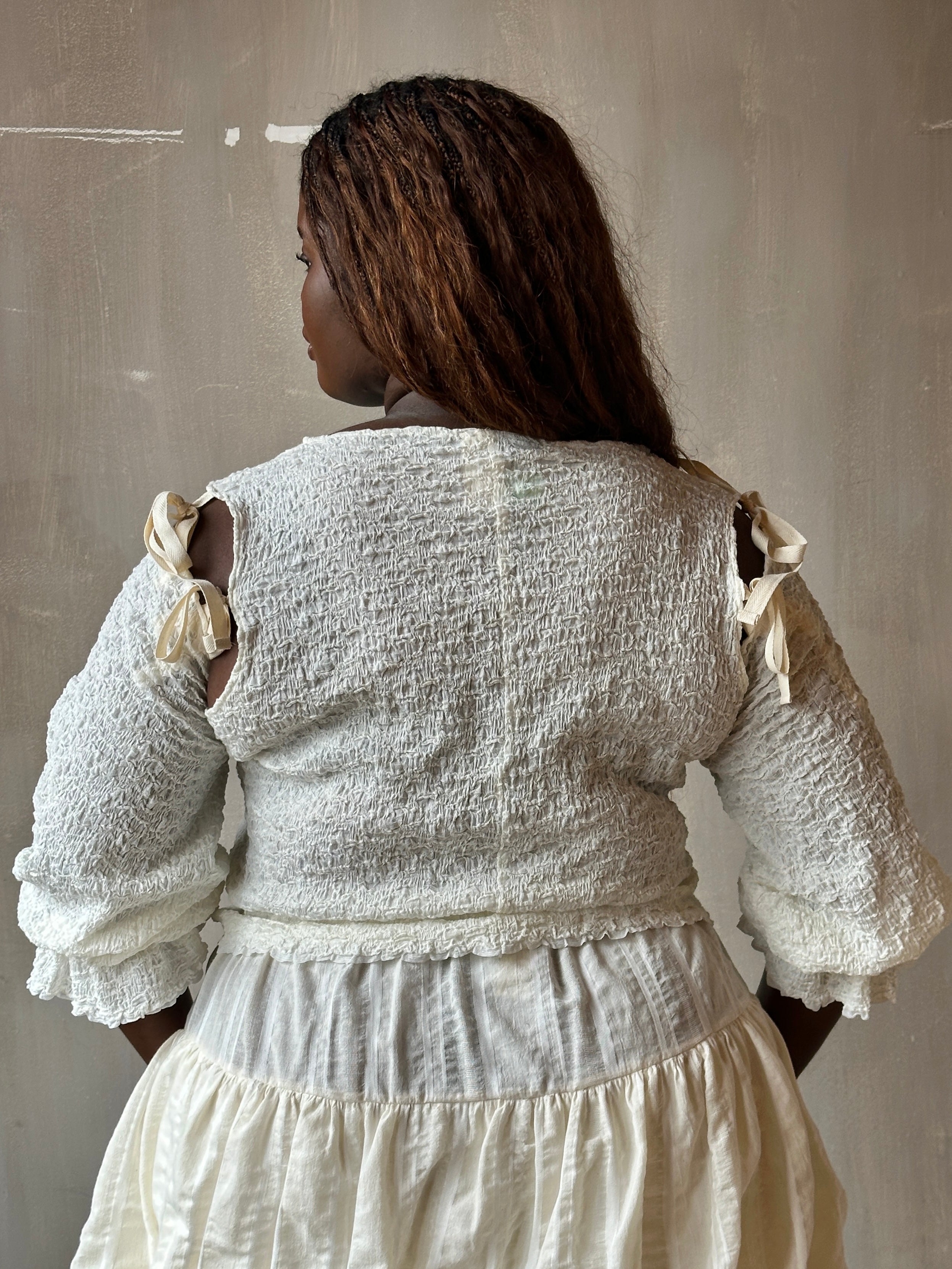 Spring'26: Detached Half Sleeve Top in Textured Ivory Cotton (Pre-Order)