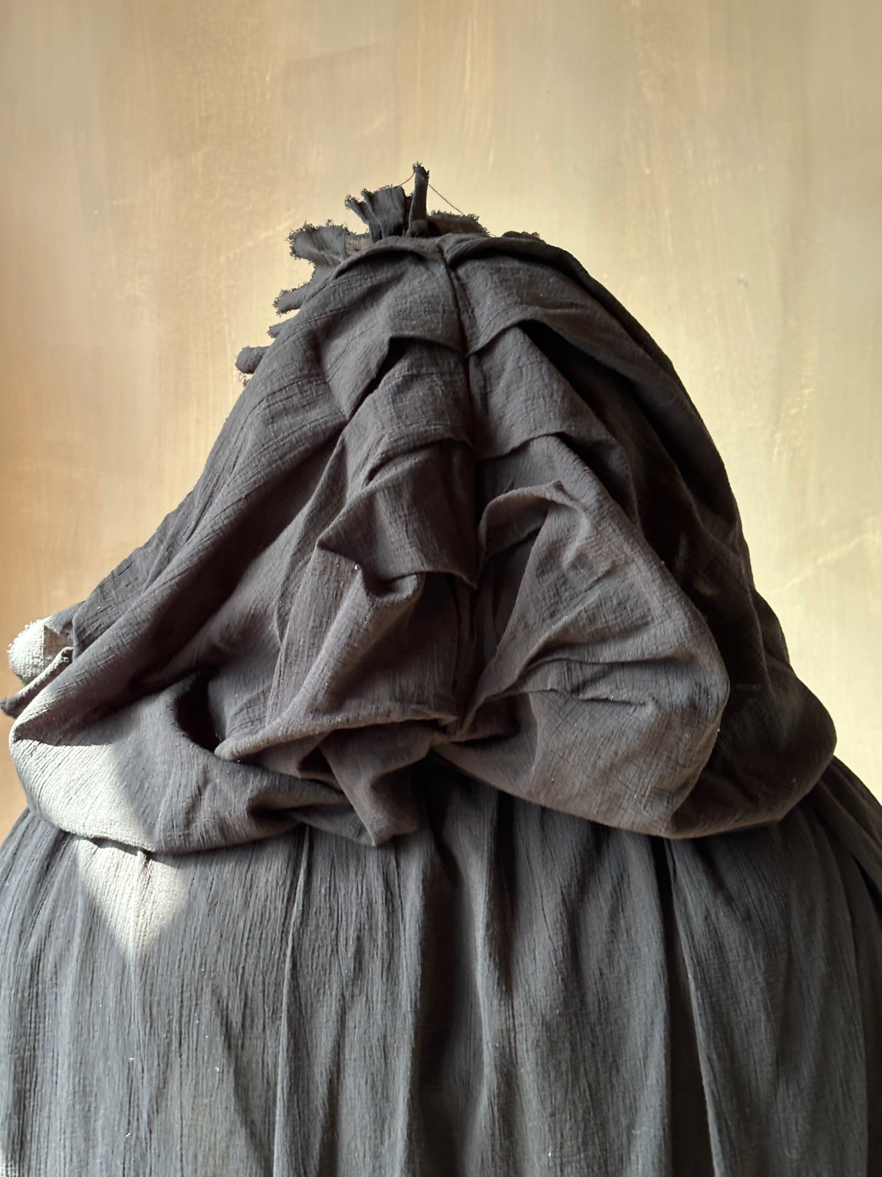 Spring '25: Hooded “Peignoir” Alchemist Jacket w/Ruffle in Black Cotton (Pre-Order)