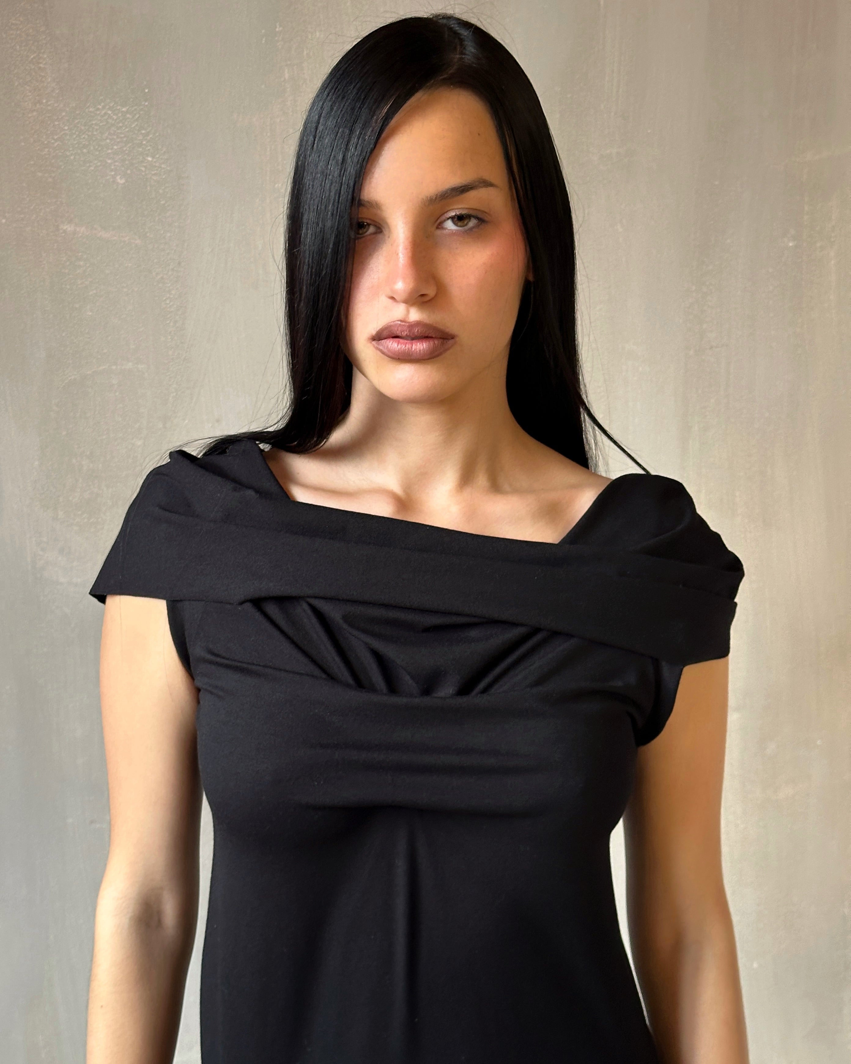 Jersey Draped Cap Sleeve Dress in Black * (In Stock) Jersey Draped Cap Sleeve Dress in Black * (In Stock)