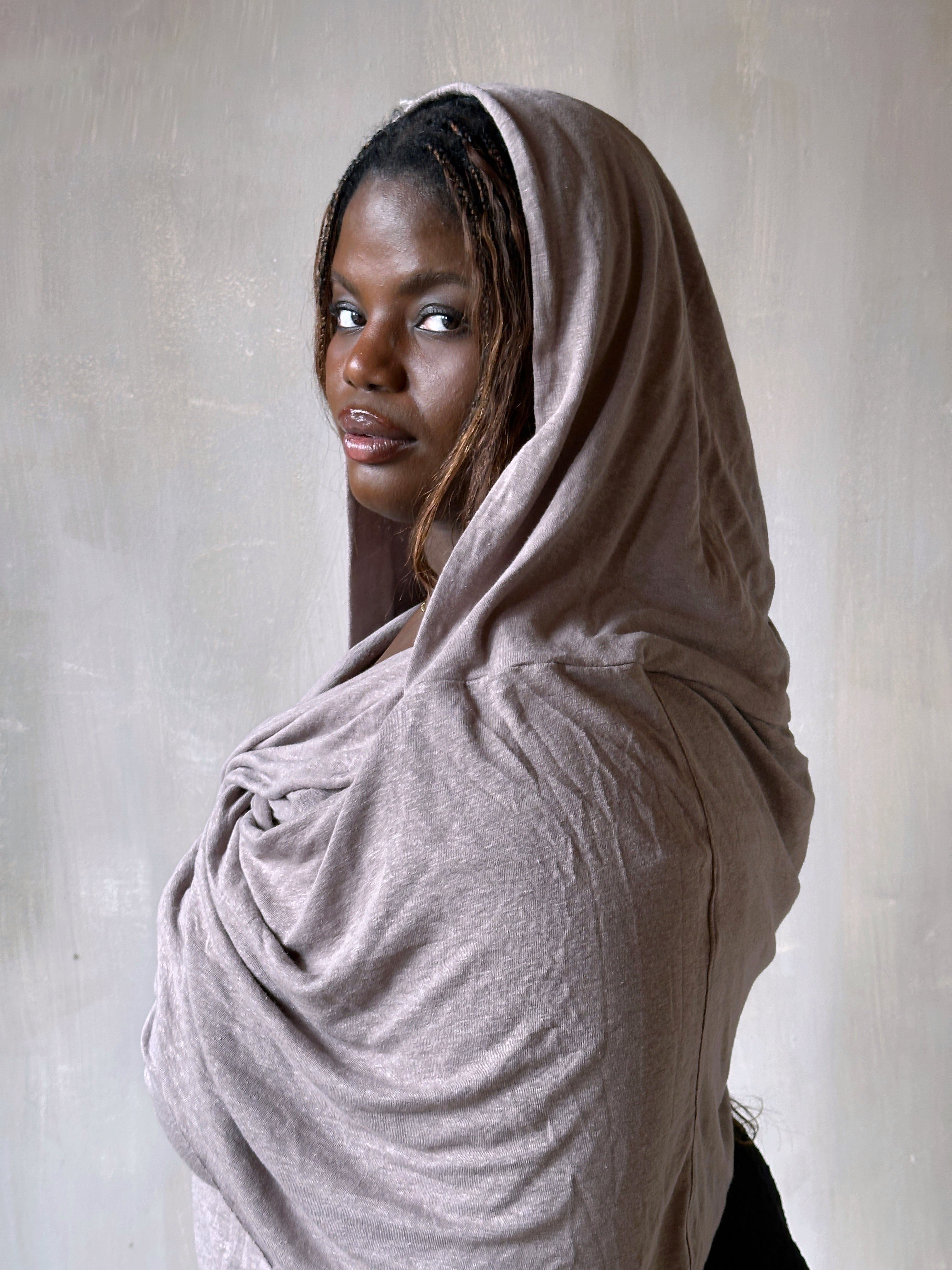 Spring '26: Mythic Cowl in "Moon Dust" Linen Jersey (Pre-Order)