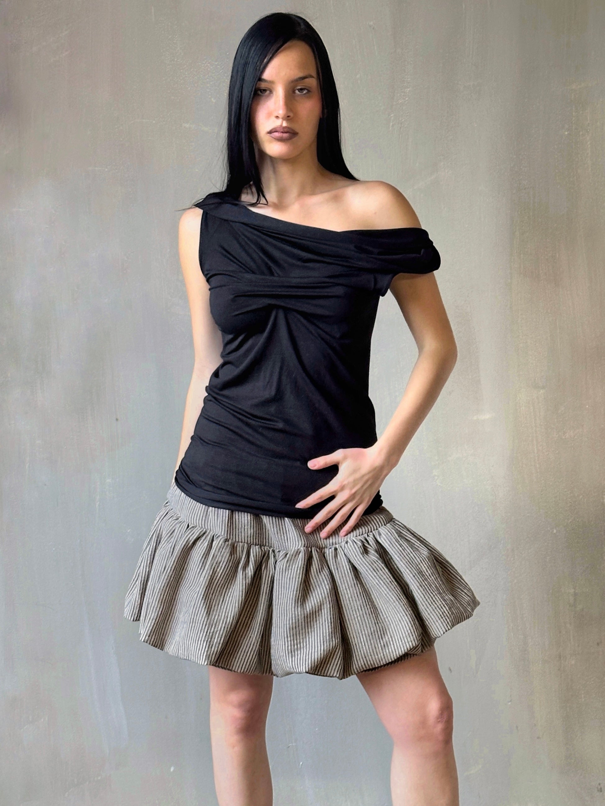 Spring '25: Jersey Draped Cap Sleeve Top in Black Bamboo (Pre-Order)
