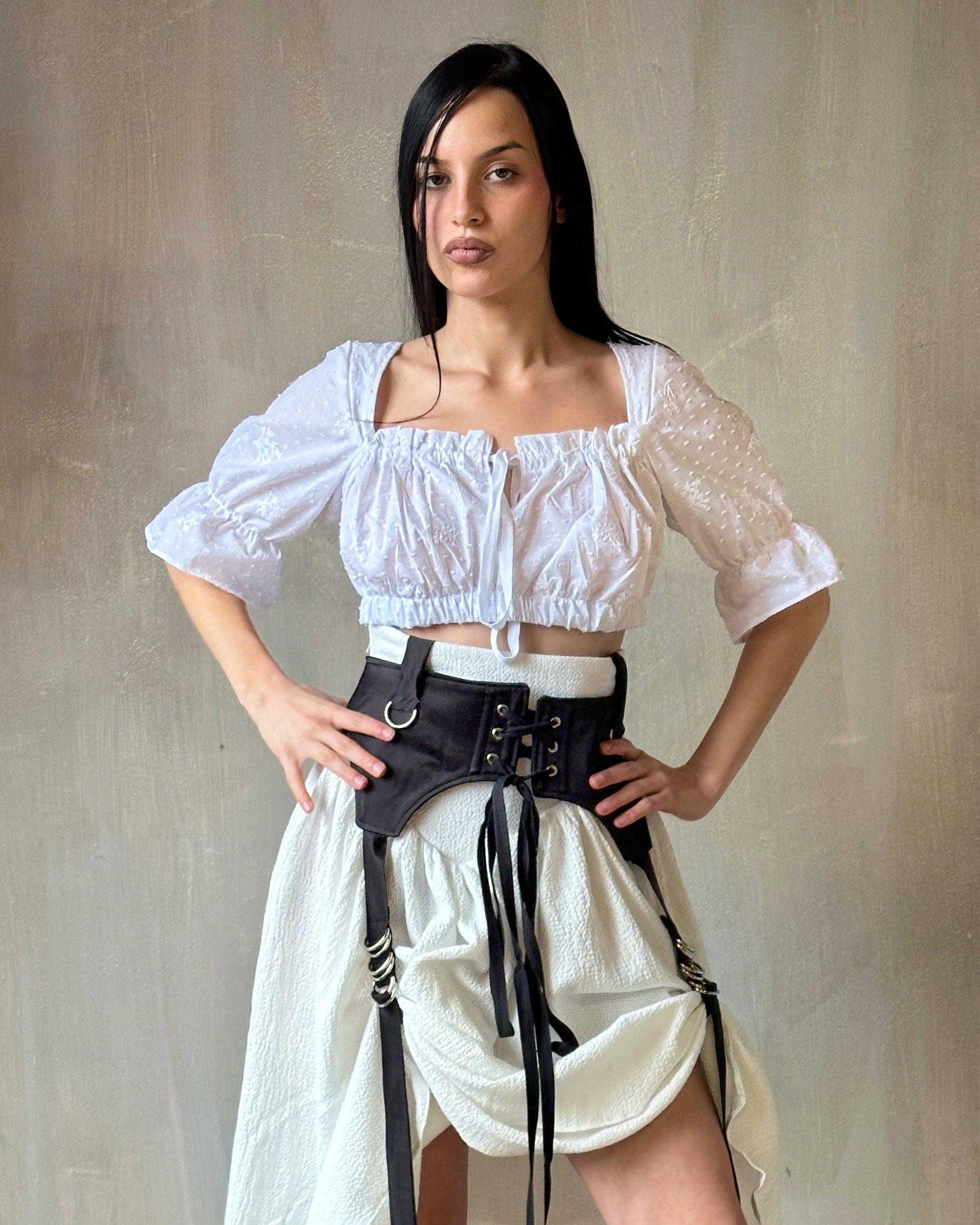 Spring '25: Cropped Dirndl Top in white broderie (Pre-Order)