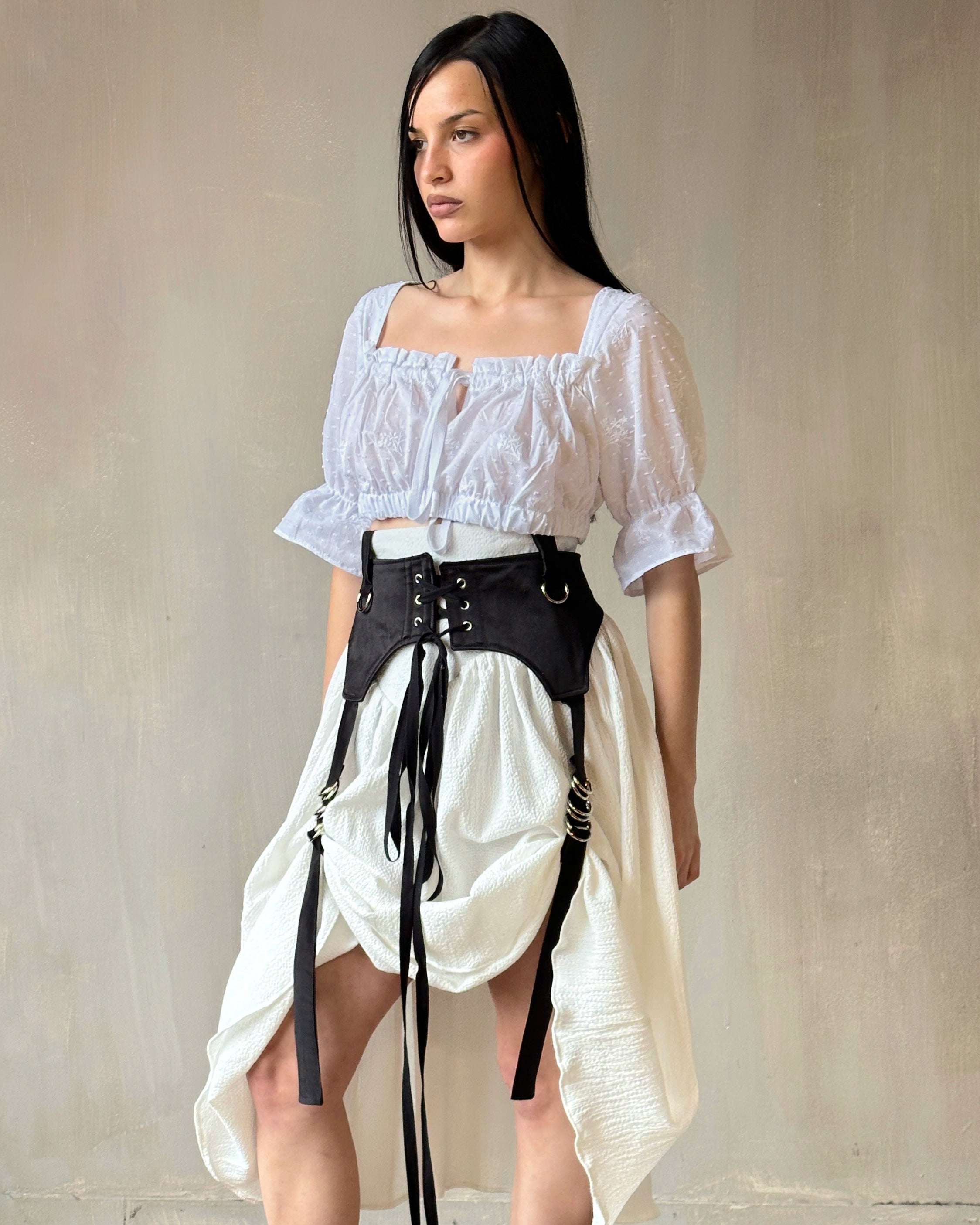 Spring '25: Cropped Dirndl Top in white broderie (Pre-Order)