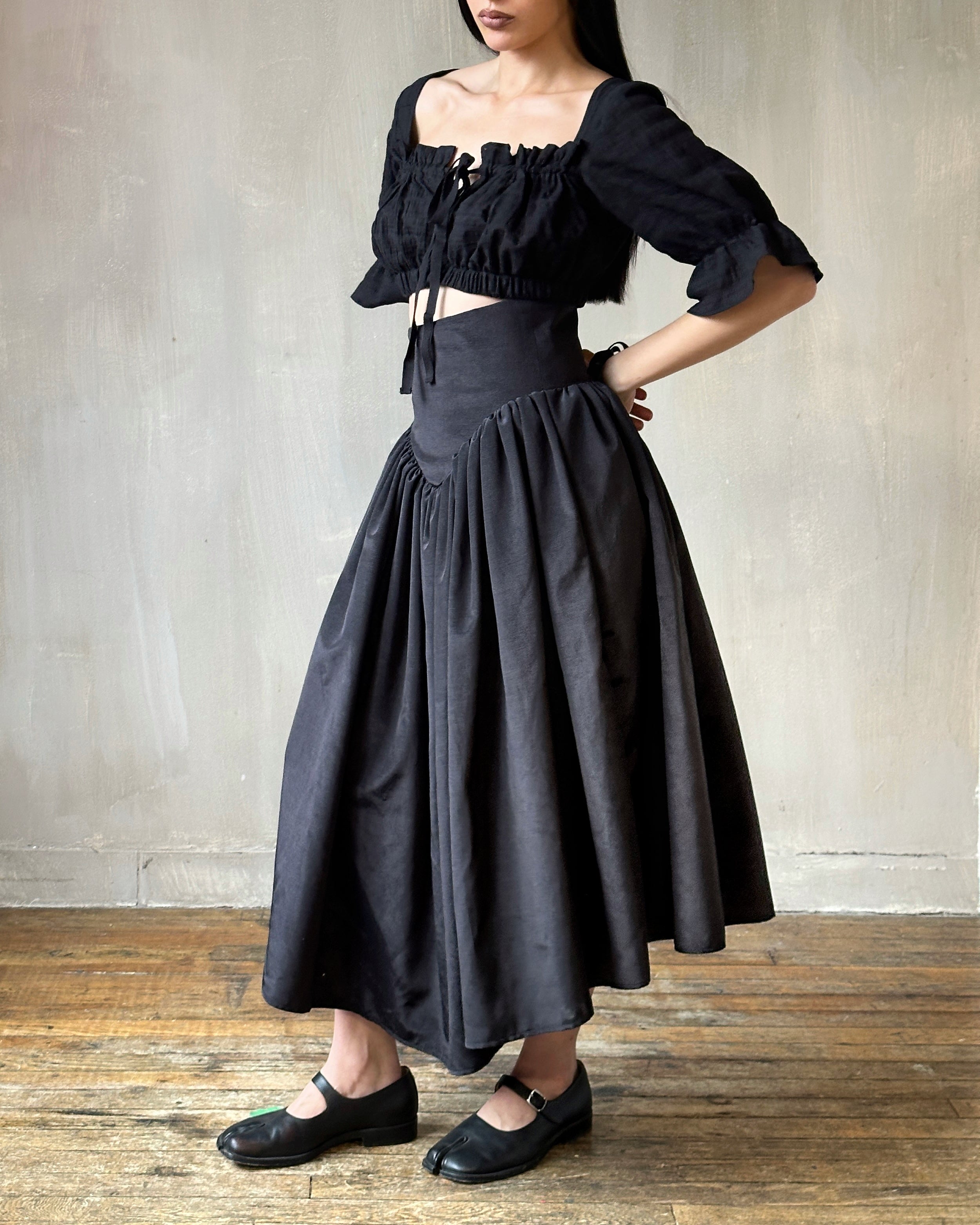 Spring '25: Extended Yoke Petticoat Skirt In Black Twill Taffeta (Pre-Order Limited Edition)