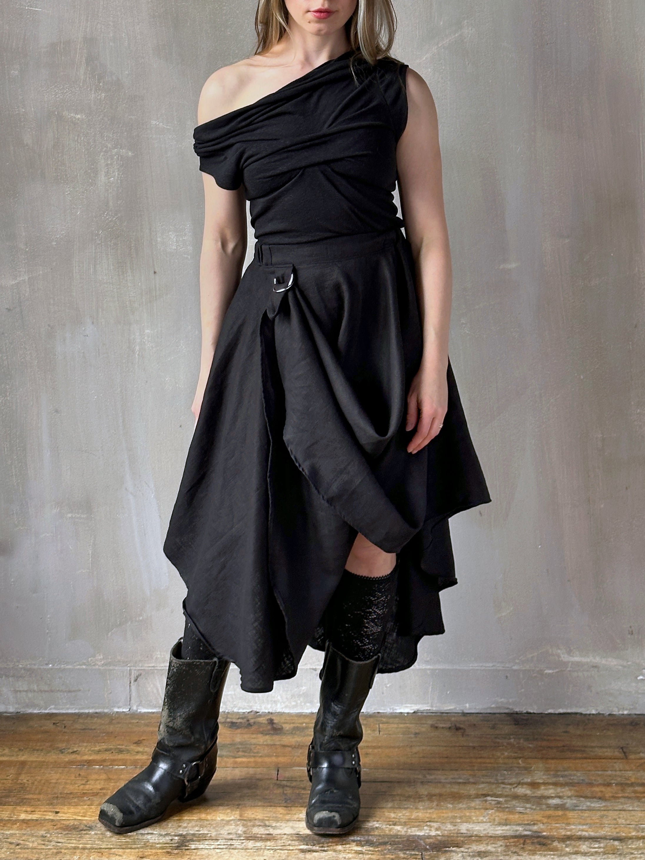 Spring '26: Pastorale Skirt w/Adjustable Hem in Black Linen (Pre-Order)