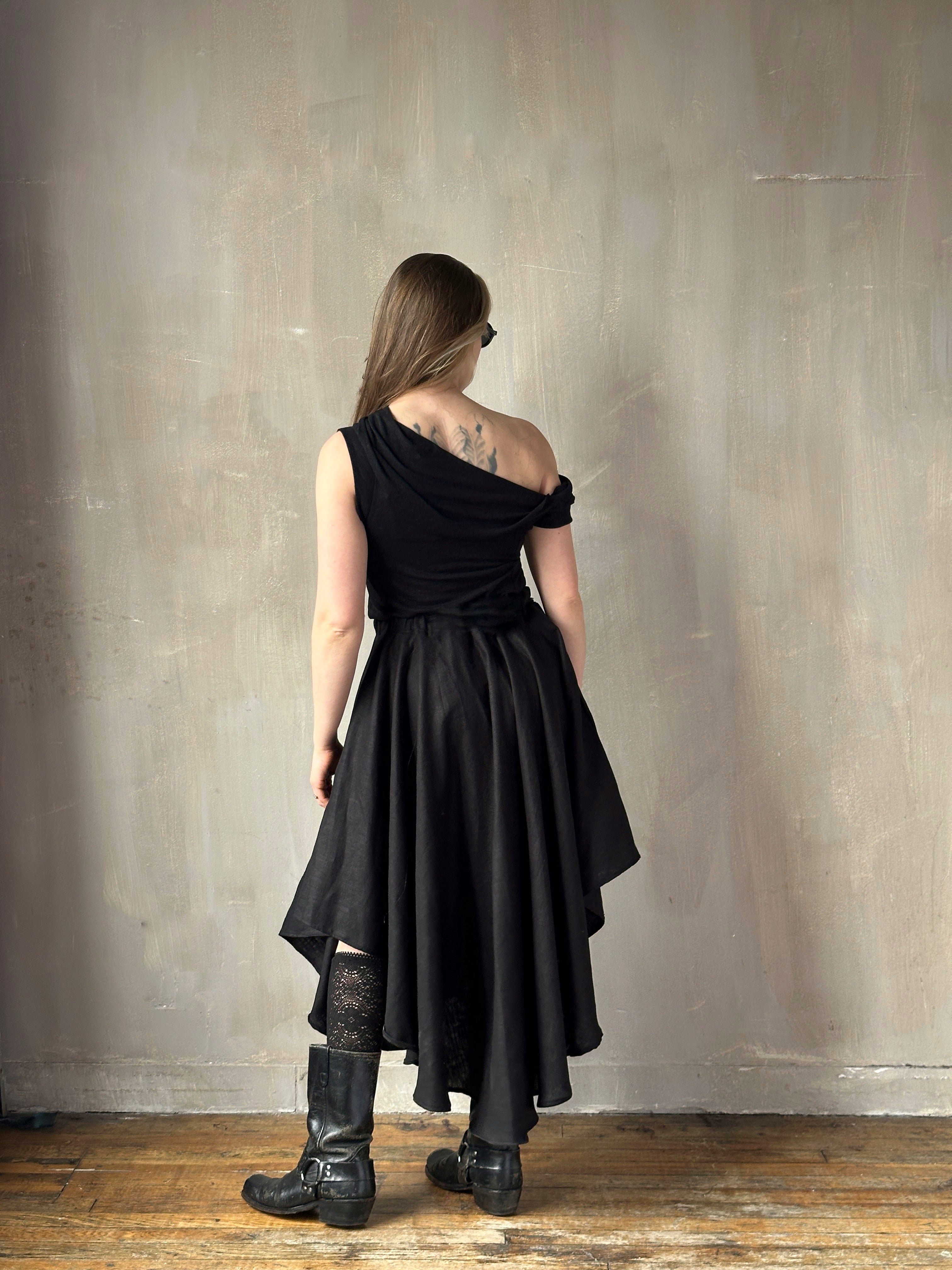 Spring '26: Pastorale Skirt w/Adjustable Hem in Black Linen (Pre-Order)