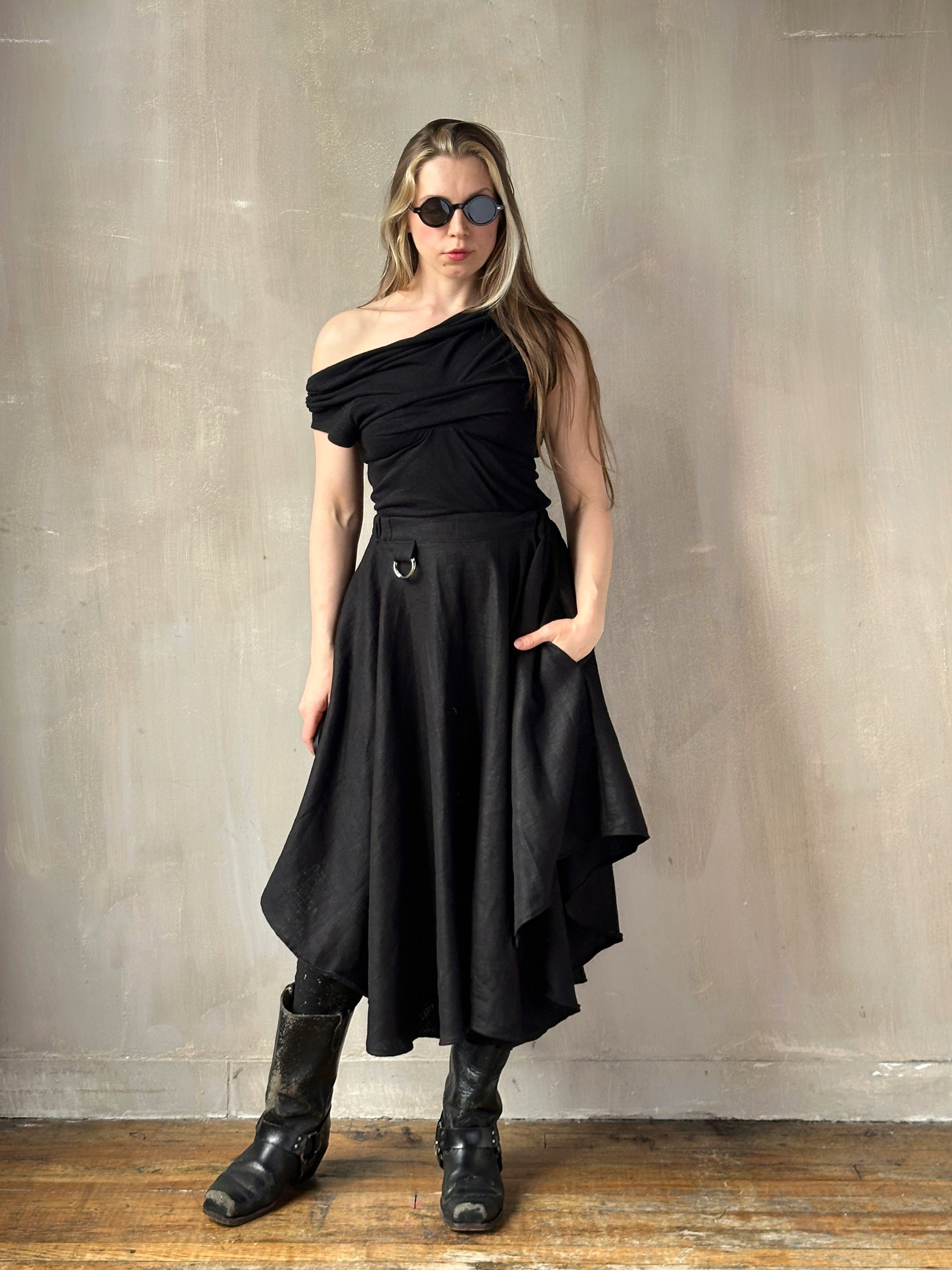 Spring '26: Pastorale Skirt w/Adjustable Hem in Black Linen (Pre-Order)